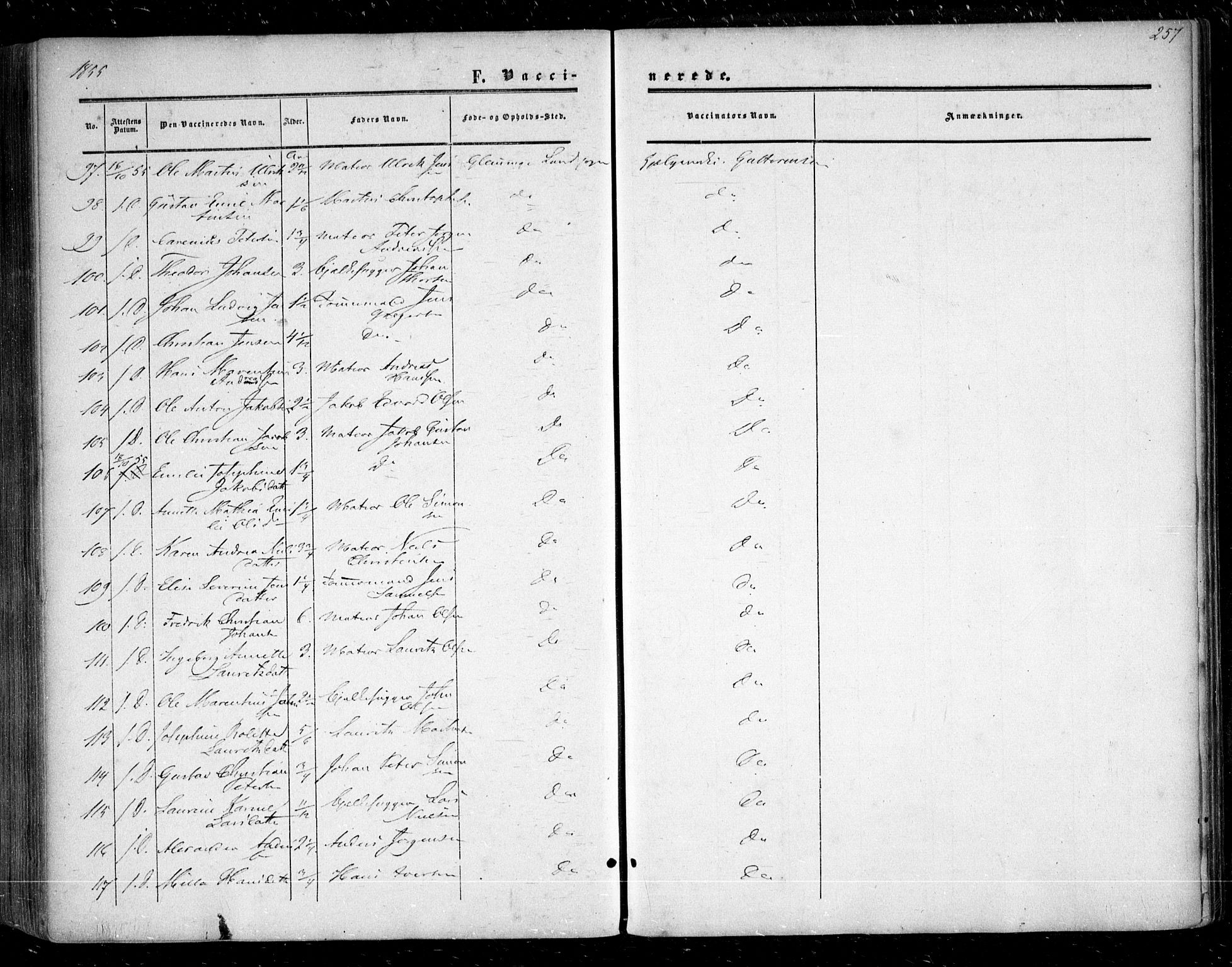 Glemmen prestekontor Kirkebøker, AV/SAO-A-10908/F/Fa/L0007: Parish register (official) no. 7, 1853-1862, p. 257