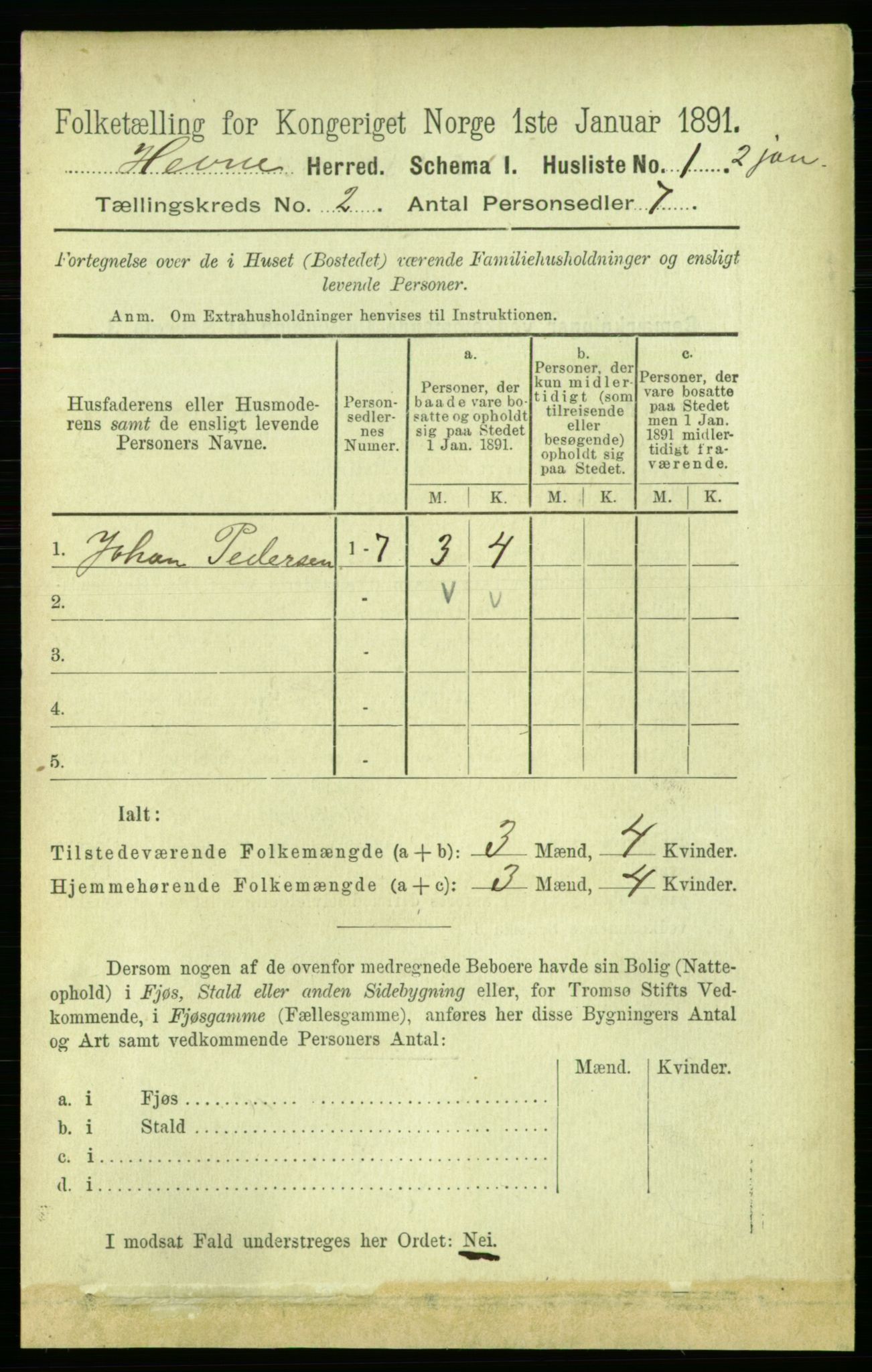 RA, 1891 census for 1612 Hemne, 1891, p. 622