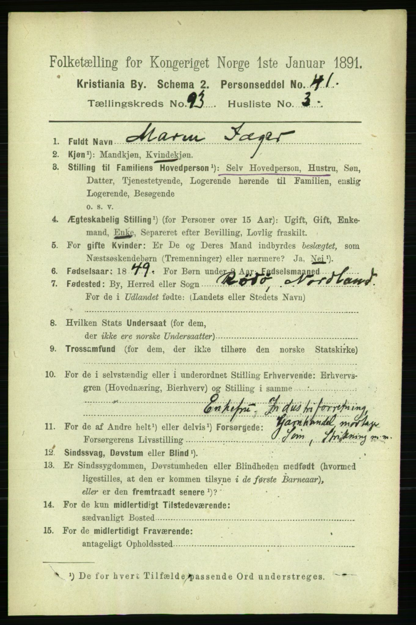 RA, 1891 census for 0301 Kristiania, 1891, p. 45597