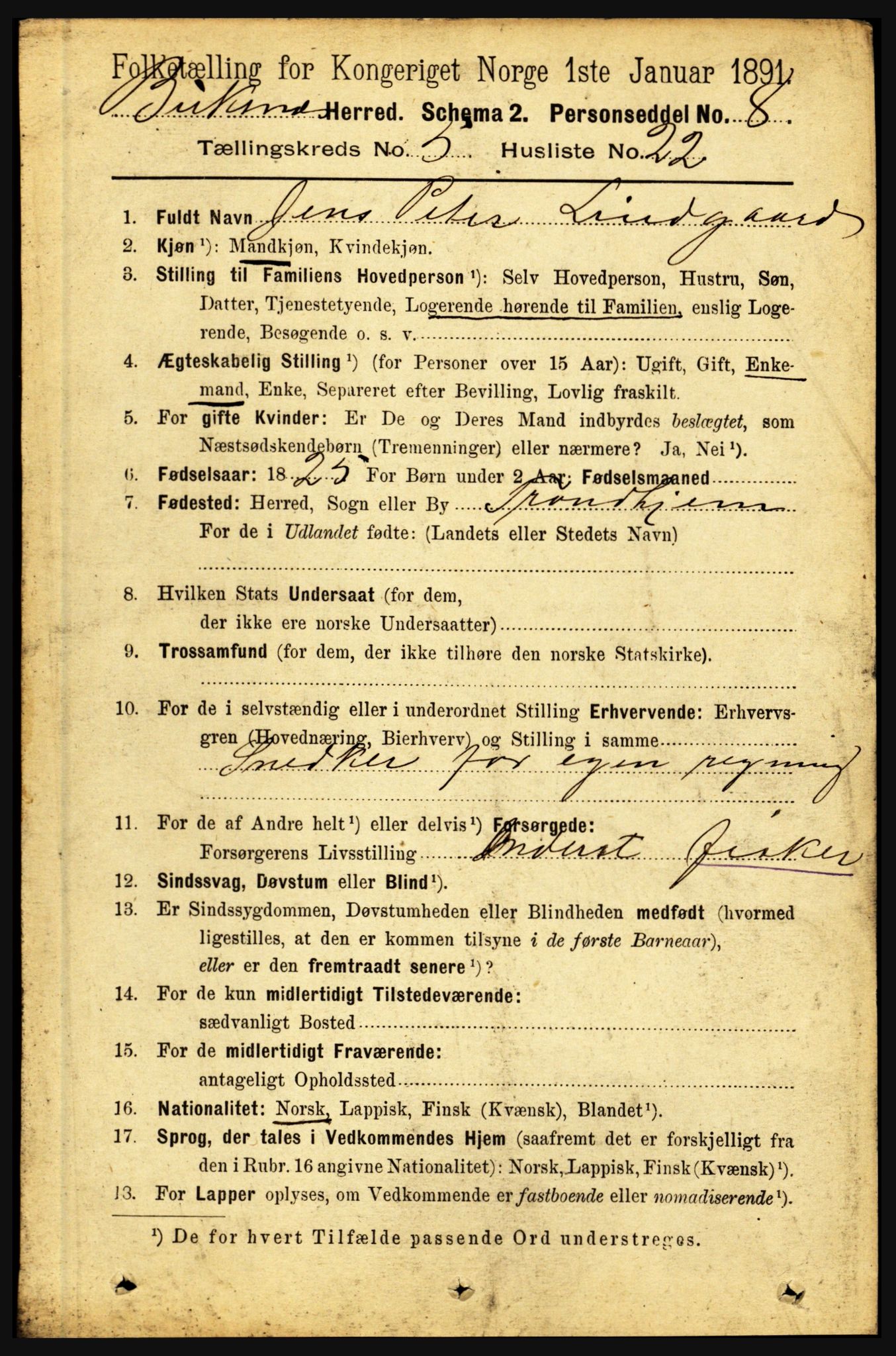 RA, 1891 census for 1860 Buksnes, 1891, p. 4014