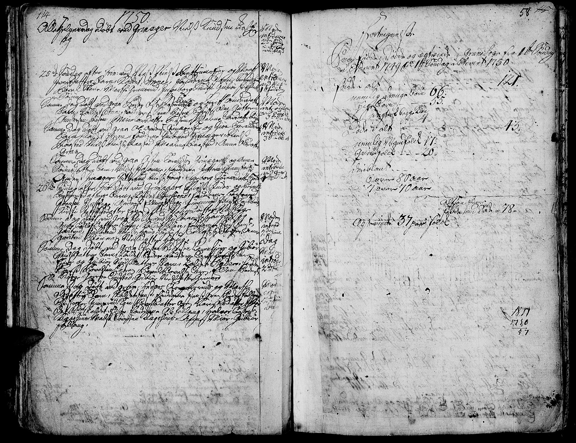 Gran prestekontor, SAH/PREST-112/H/Ha/Haa/L0003: Parish register (official) no. 3, 1745-1758, p. 58