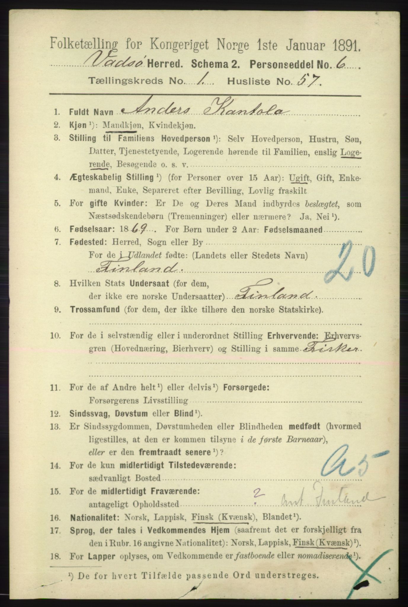 RA, 1891 census for 2029 Vadsø, 1891, p. 400