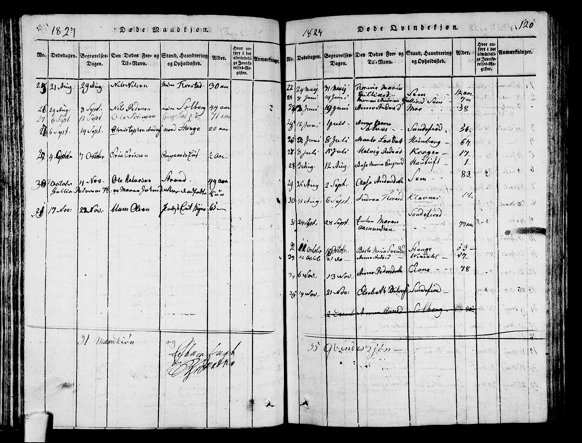 Sandar kirkebøker, AV/SAKO-A-243/G/Ga/L0001: Parish register (copy) no. 1, 1814-1835, p. 120