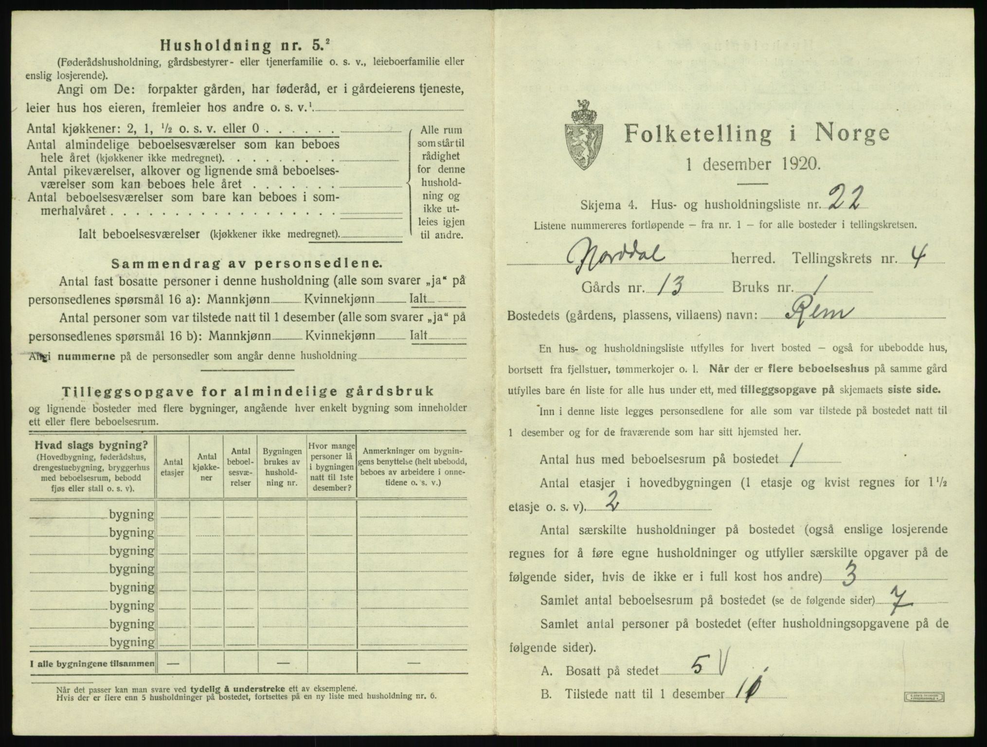 SAT, 1920 census for Norddal, 1920, p. 359