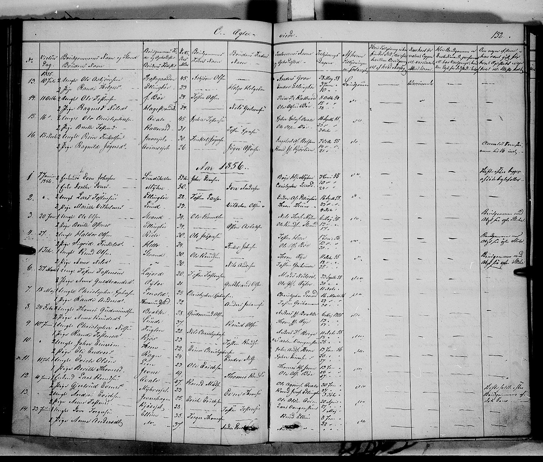 Vang prestekontor, Valdres, SAH/PREST-140/H/Ha/L0006: Parish register (official) no. 6, 1846-1864, p. 132