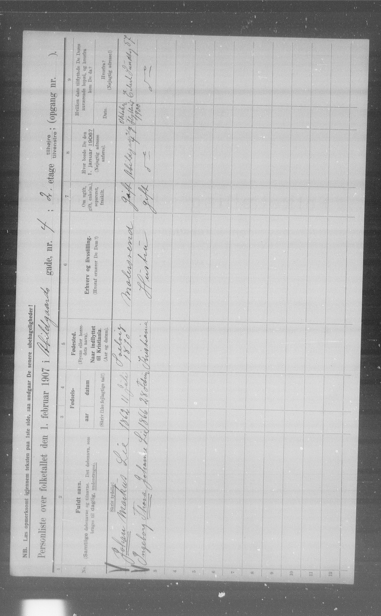 OBA, Municipal Census 1907 for Kristiania, 1907, p. 16