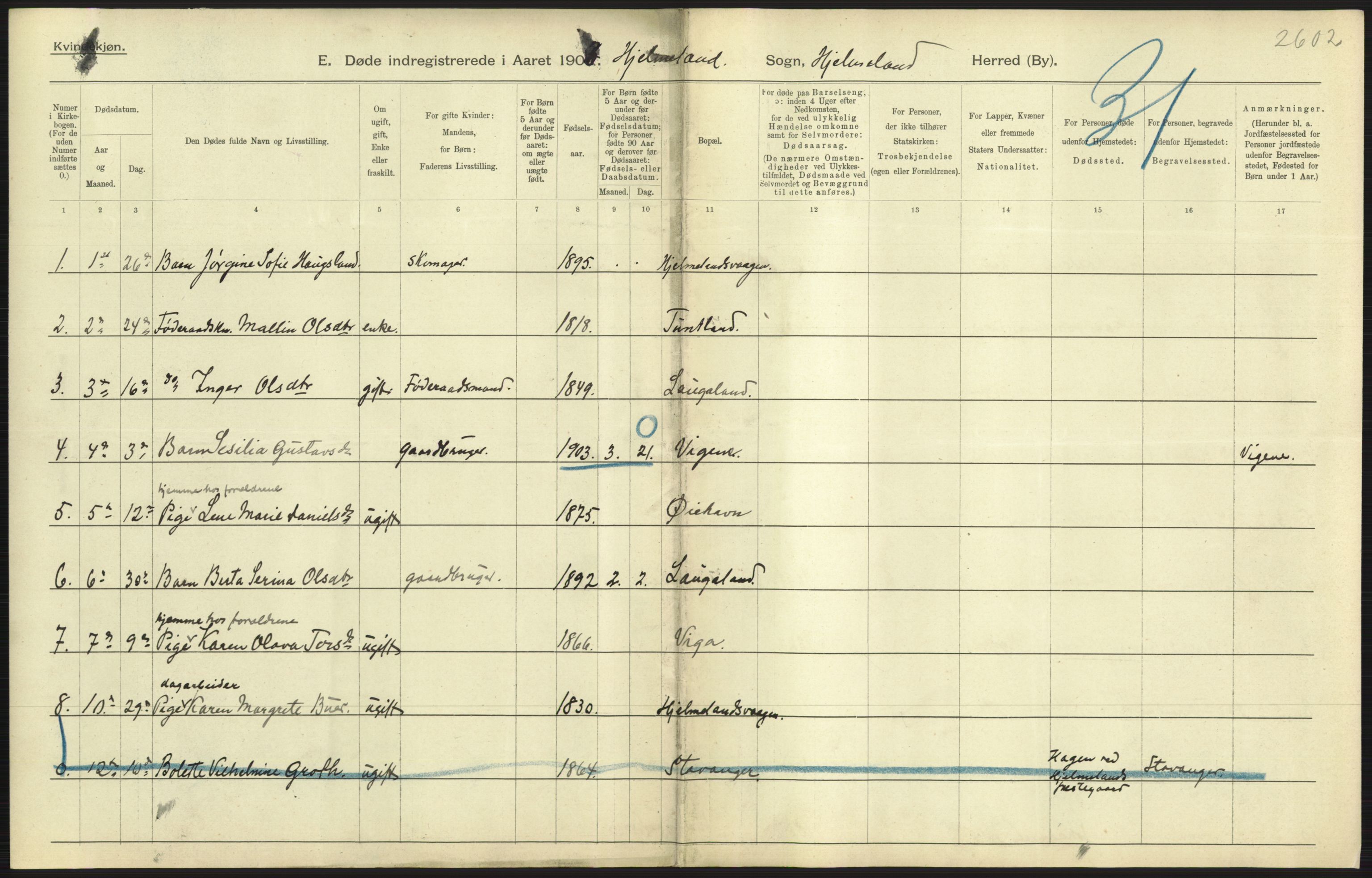 Statistisk sentralbyrå, Sosiodemografiske emner, Befolkning, AV/RA-S-2228/D/Df/Dfa/Dfaa/L0012: Stavanger amt: Fødte, gifte, døde, 1903, p. 635