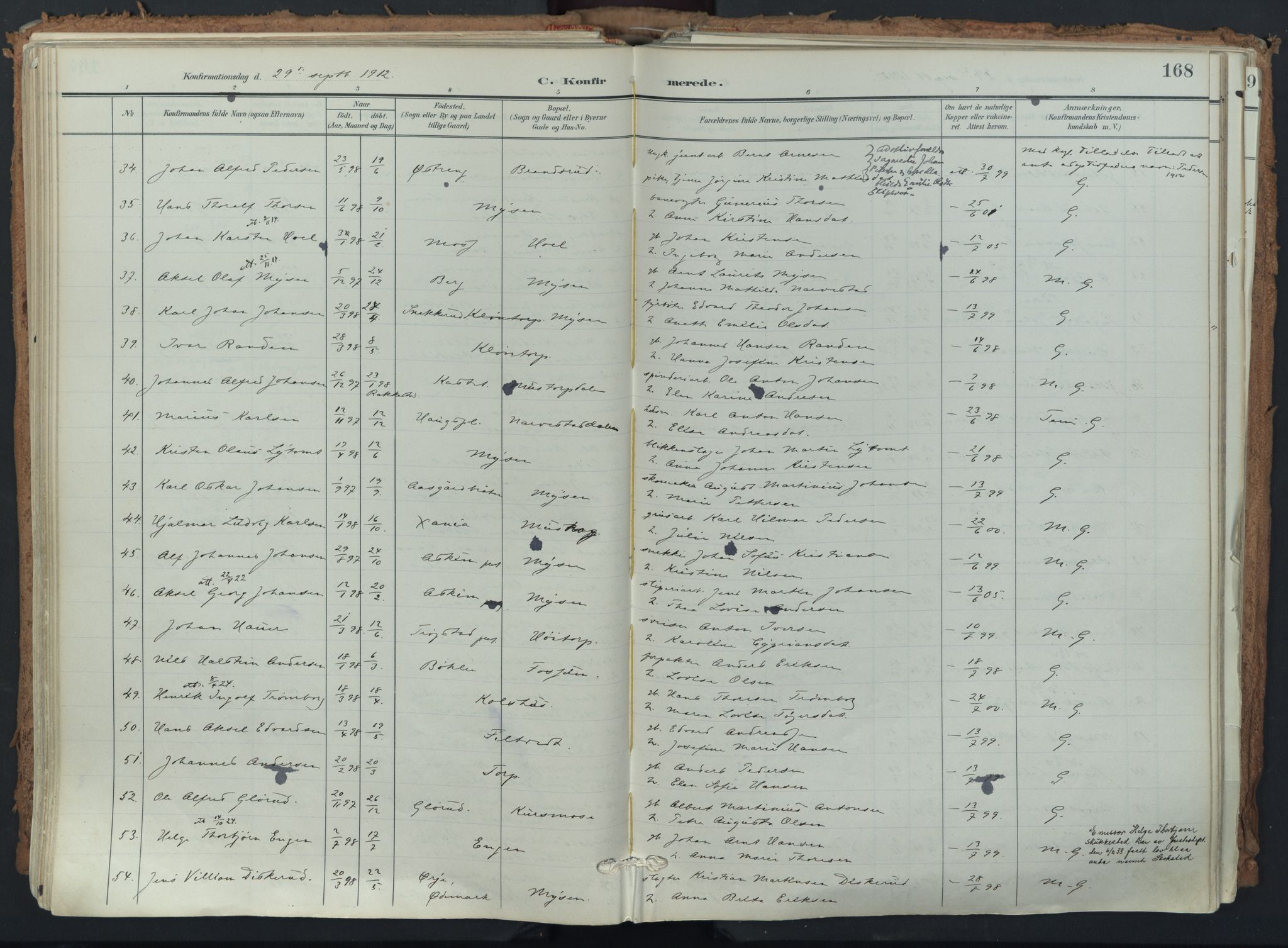 Eidsberg prestekontor Kirkebøker, AV/SAO-A-10905/F/Fa/L0014: Parish register (official) no. I 14, 1902-1919, p. 168