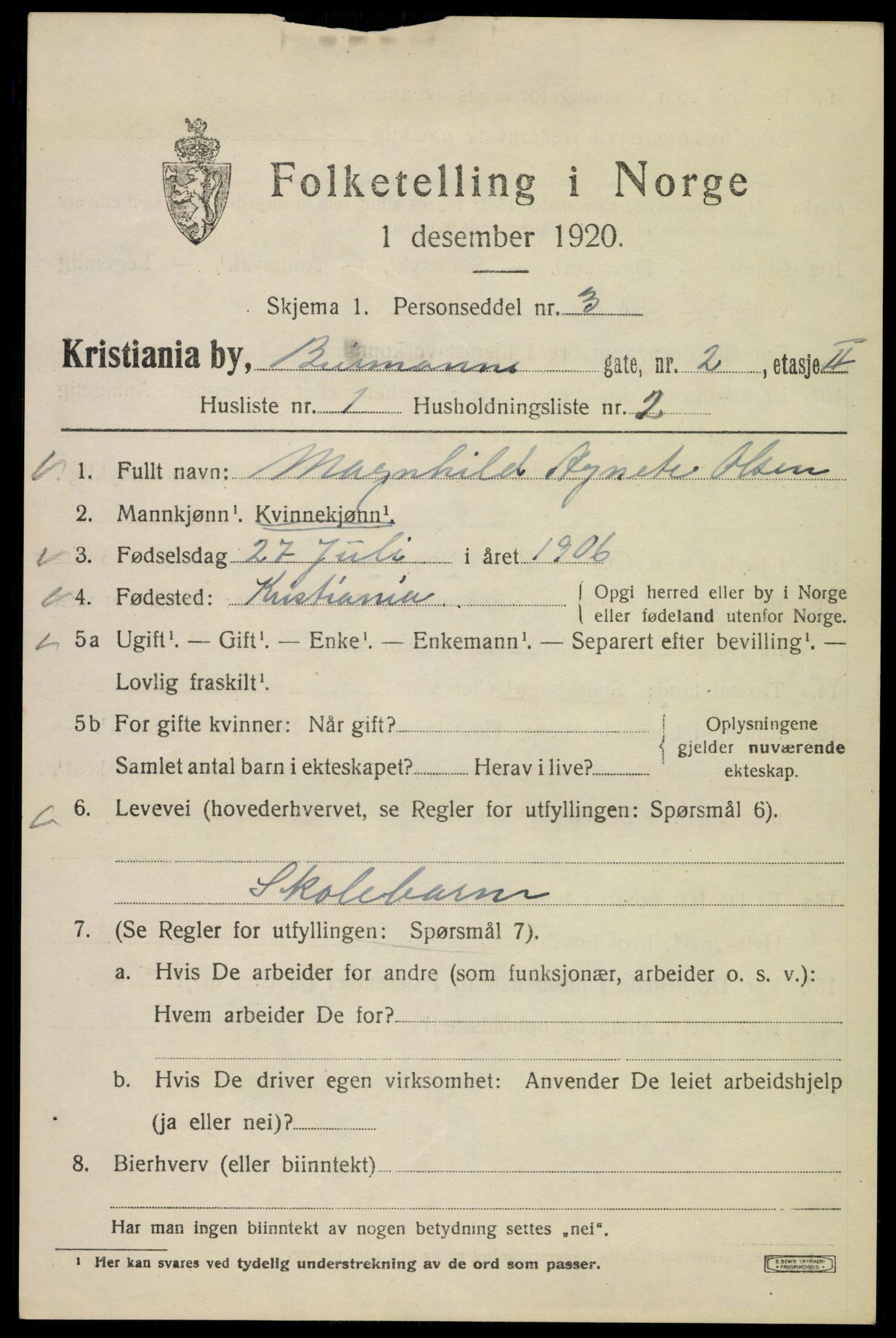 SAO, 1920 census for Kristiania, 1920, p. 155389