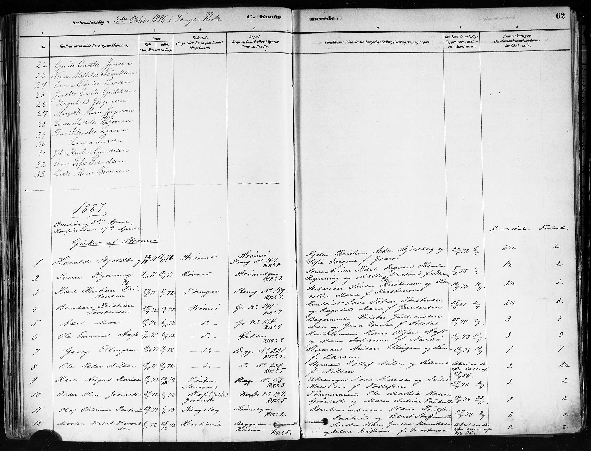 Strømsø kirkebøker, AV/SAKO-A-246/F/Fa/L0022: Parish register (official) no. I 22, 1879-1899, p. 62