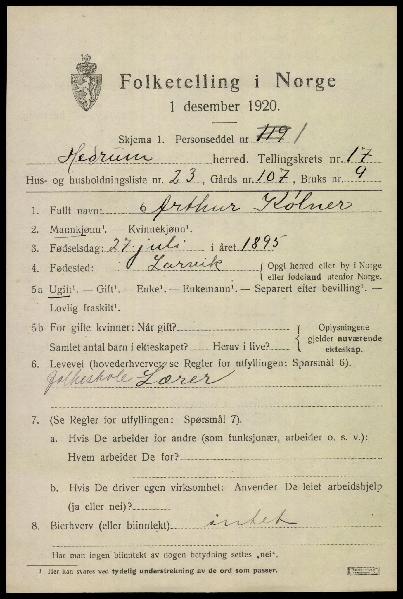 SAKO, 1920 census for Hedrum, 1920, p. 10793