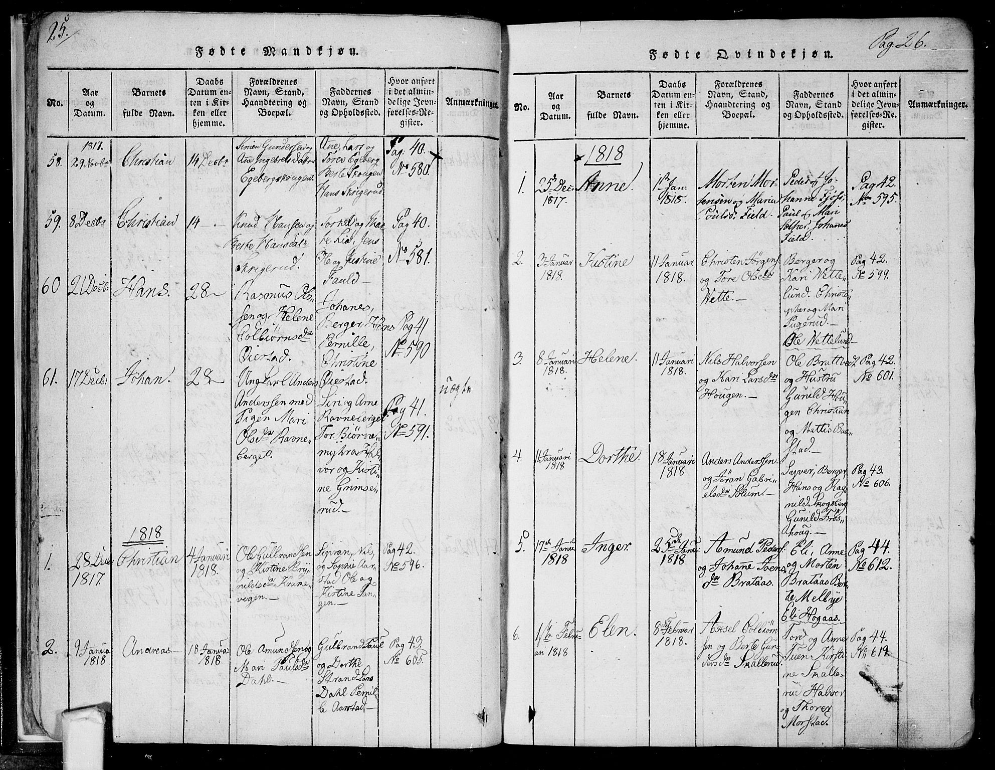 Trøgstad prestekontor Kirkebøker, AV/SAO-A-10925/F/Fa/L0006: Parish register (official) no. I 6, 1815-1844, p. 25b-26a