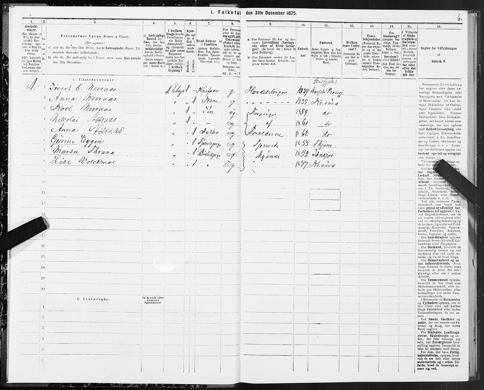 SAT, 1875 census for 1503B Kristiansund/Kristiansund, 1875, p. 3006