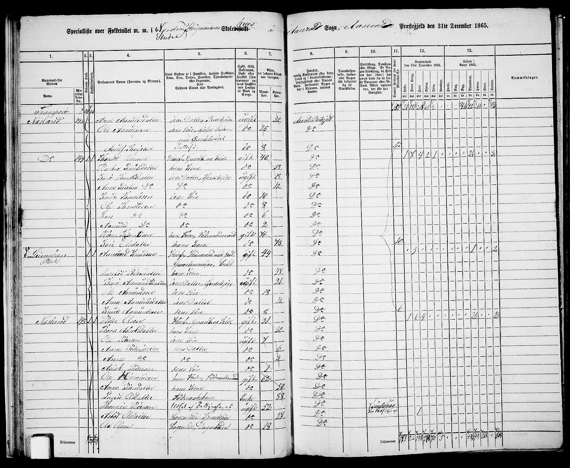 RA, 1865 census for Åseral, 1865, p. 28