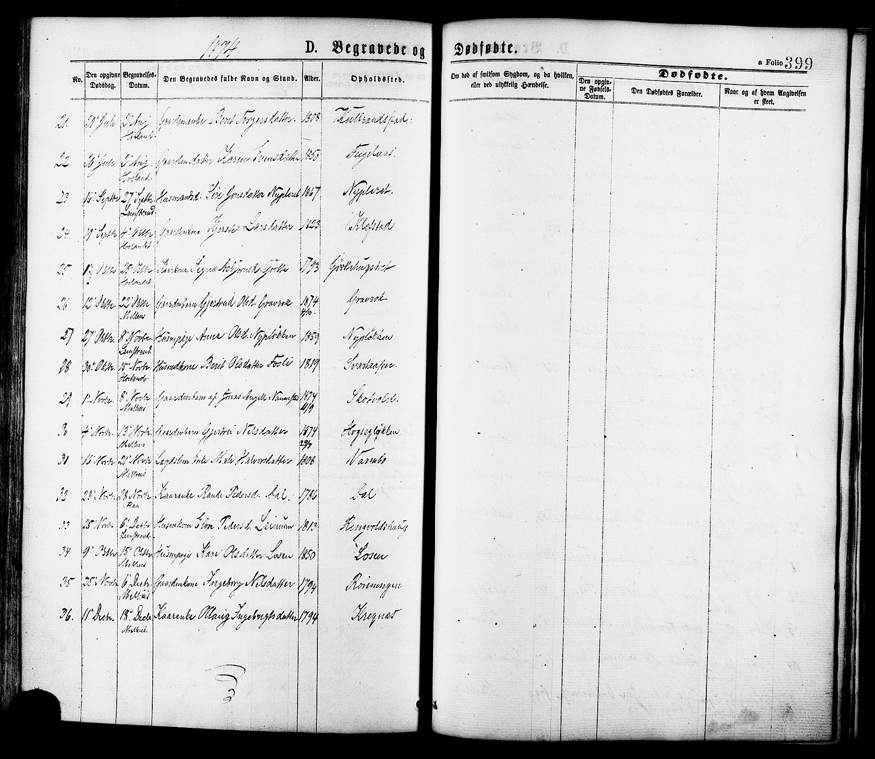 Ministerialprotokoller, klokkerbøker og fødselsregistre - Sør-Trøndelag, AV/SAT-A-1456/691/L1079: Parish register (official) no. 691A11, 1873-1886, p. 399