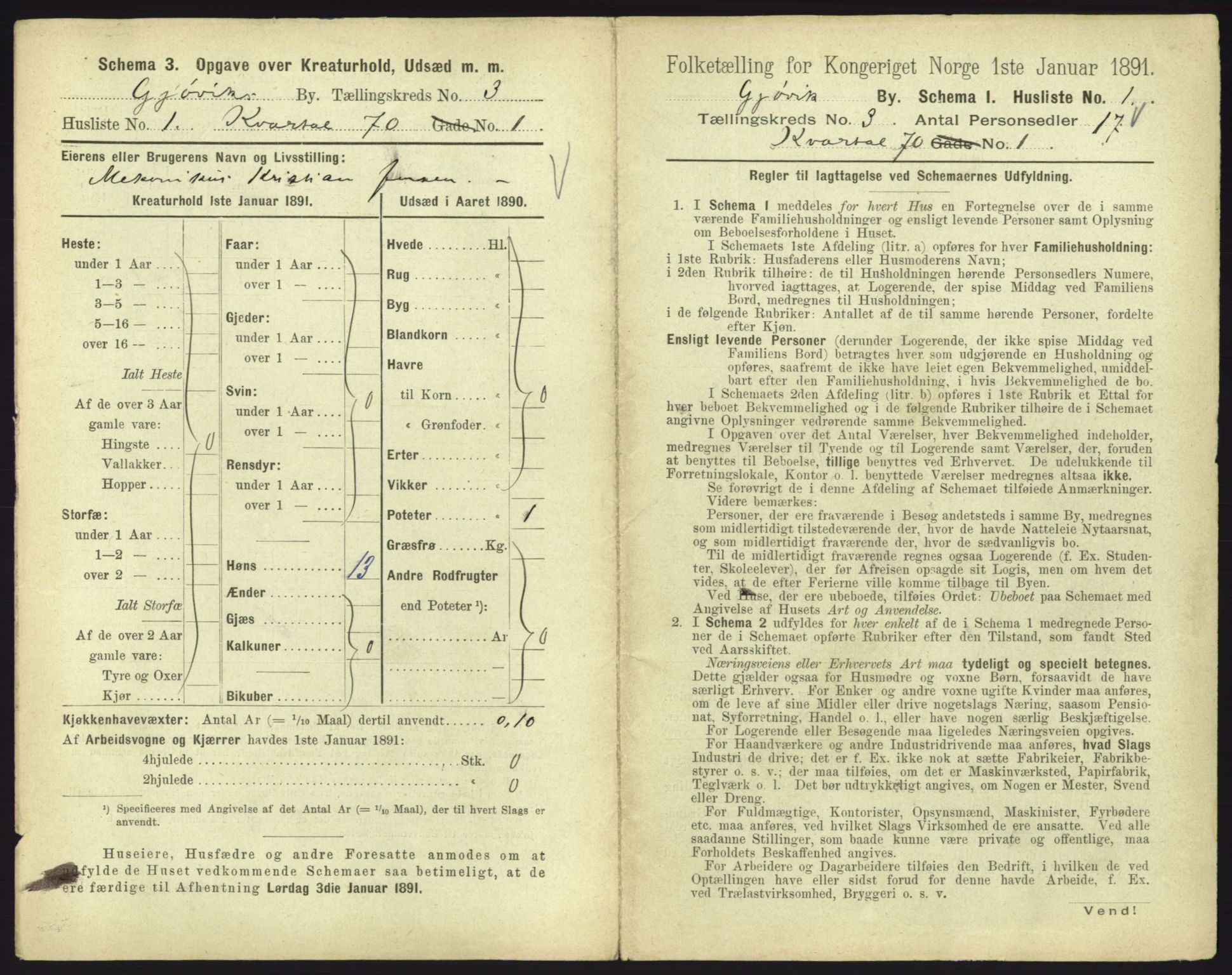 RA, 1891 census for 0502 Gjøvik, 1891, p. 130