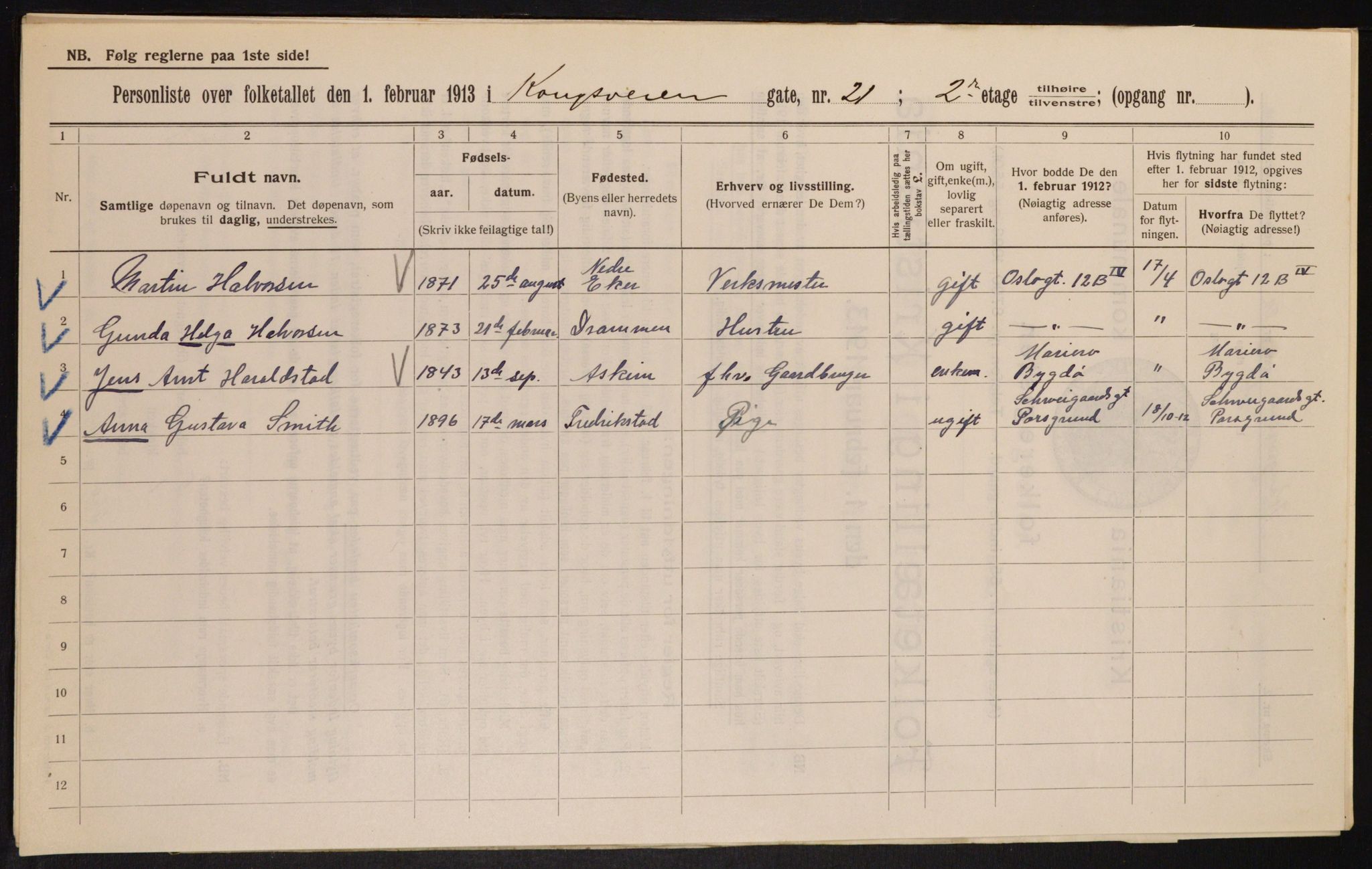 OBA, Municipal Census 1913 for Kristiania, 1913, p. 52716