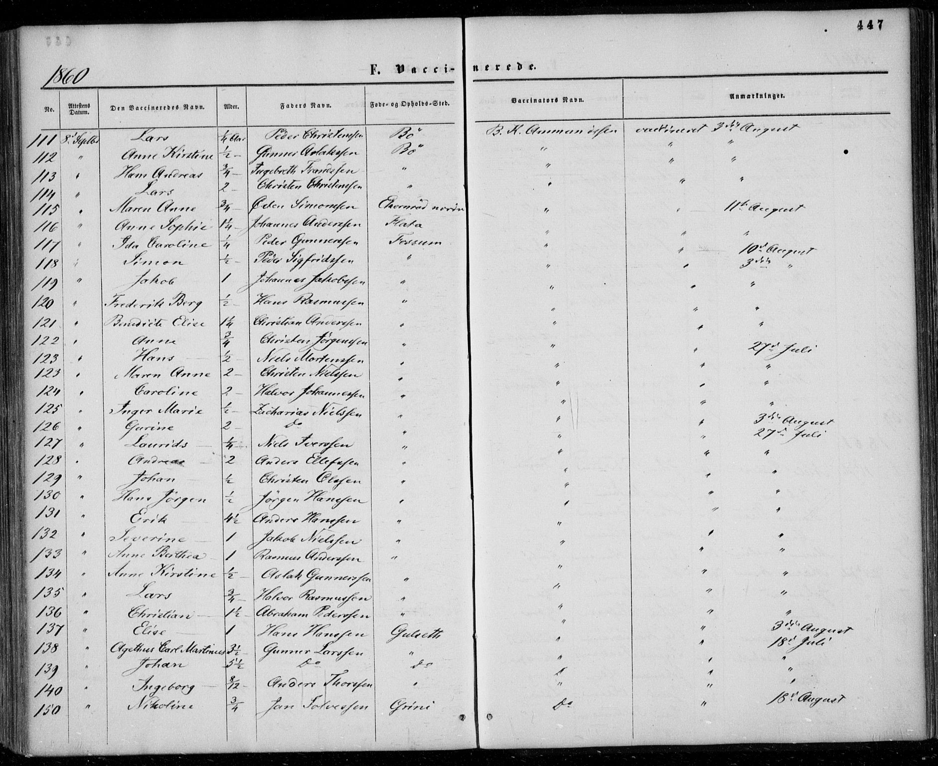Gjerpen kirkebøker, SAKO/A-265/F/Fa/L0008b: Parish register (official) no. I 8B, 1857-1871, p. 447