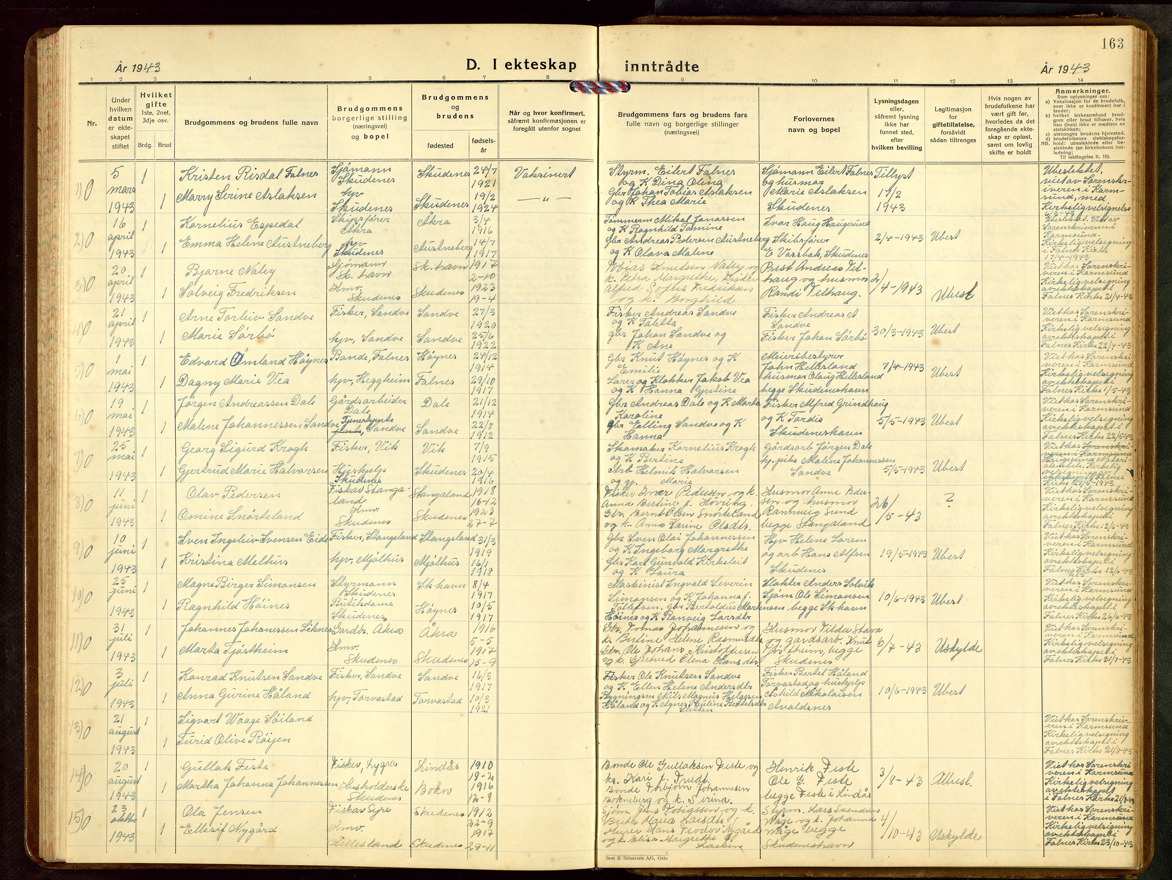 Skudenes sokneprestkontor, SAST/A -101849/H/Ha/Hab/L0013: Parish register (copy) no. B 13, 1937-1954, p. 163