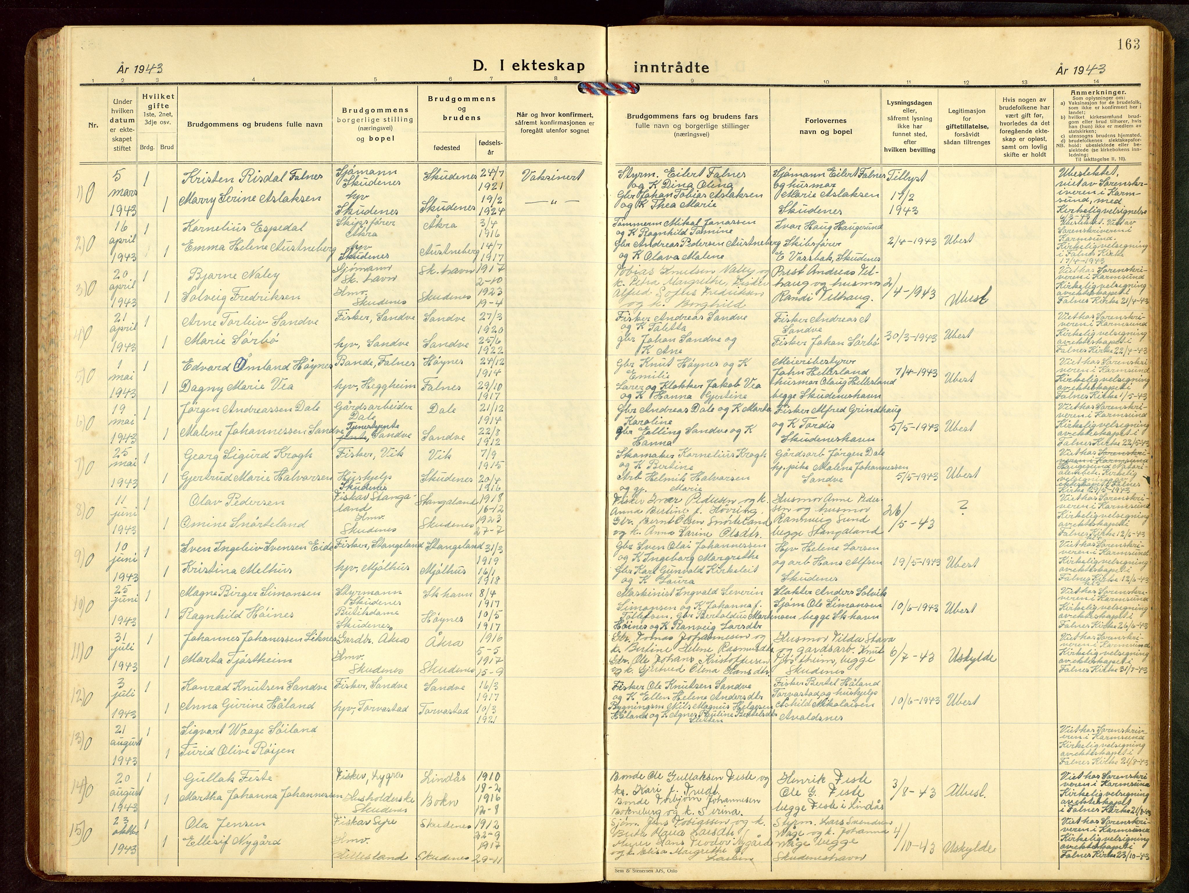 Skudenes sokneprestkontor, AV/SAST-A -101849/H/Ha/Hab/L0013: Parish register (copy) no. B 13, 1937-1954, p. 163