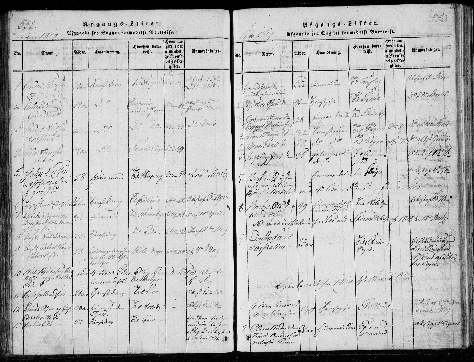 Modum kirkebøker, AV/SAKO-A-234/G/Ga/L0001: Parish register (copy) no. I 1, 1818-1824, p. 552-553