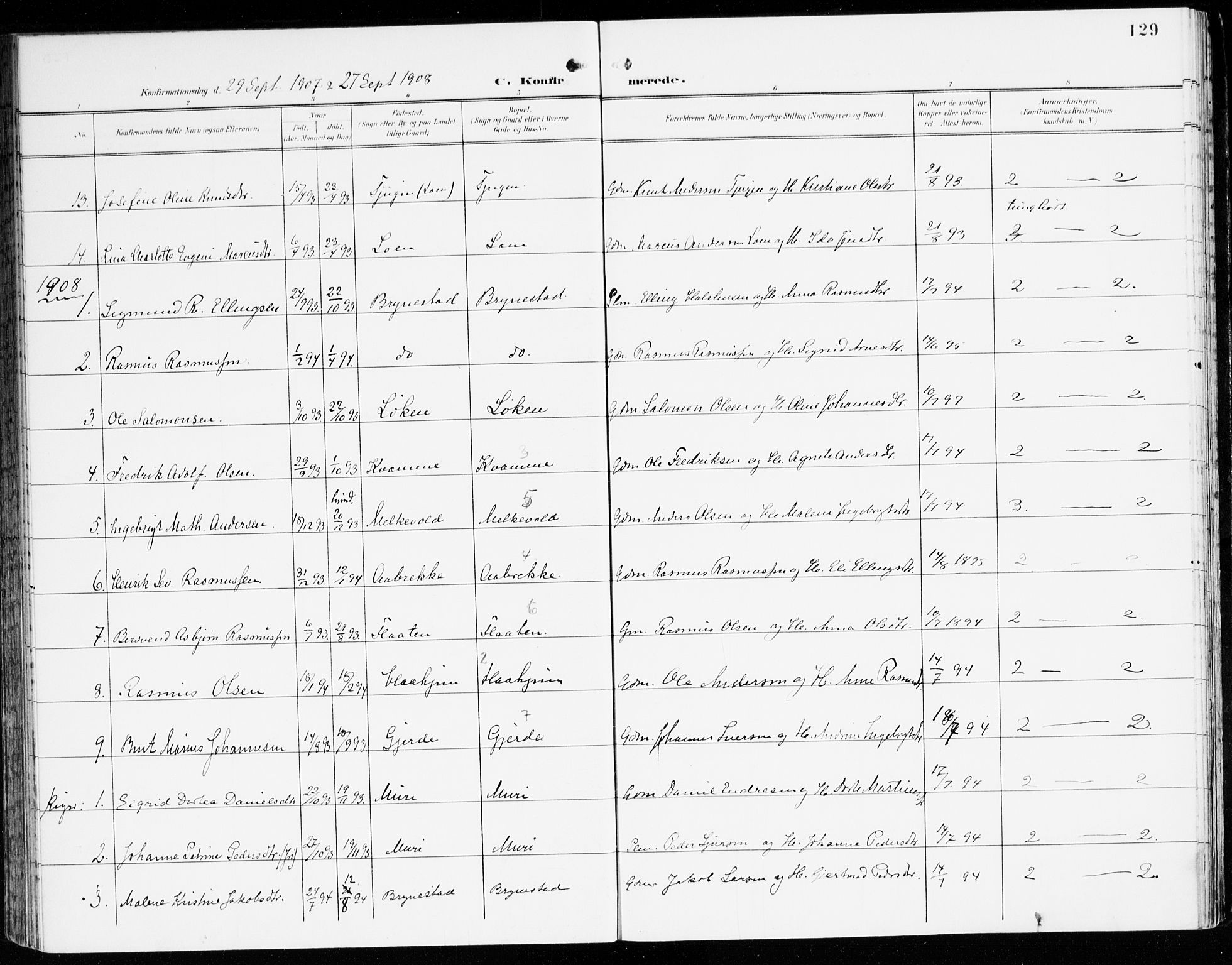 Innvik sokneprestembete, AV/SAB-A-80501: Parish register (official) no. C 2, 1900-1920, p. 129