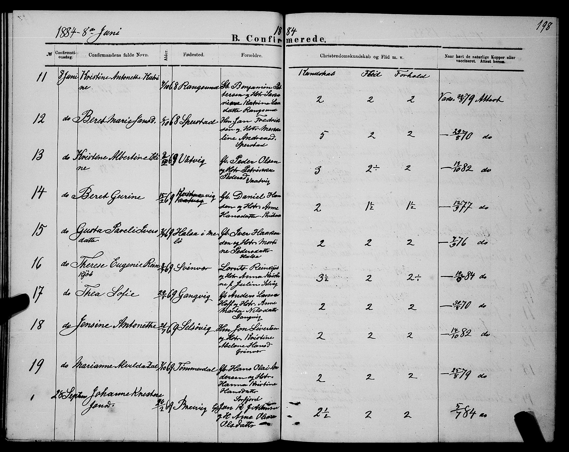 Ministerialprotokoller, klokkerbøker og fødselsregistre - Nordland, AV/SAT-A-1459/841/L0620: Parish register (copy) no. 841C04, 1877-1896, p. 198