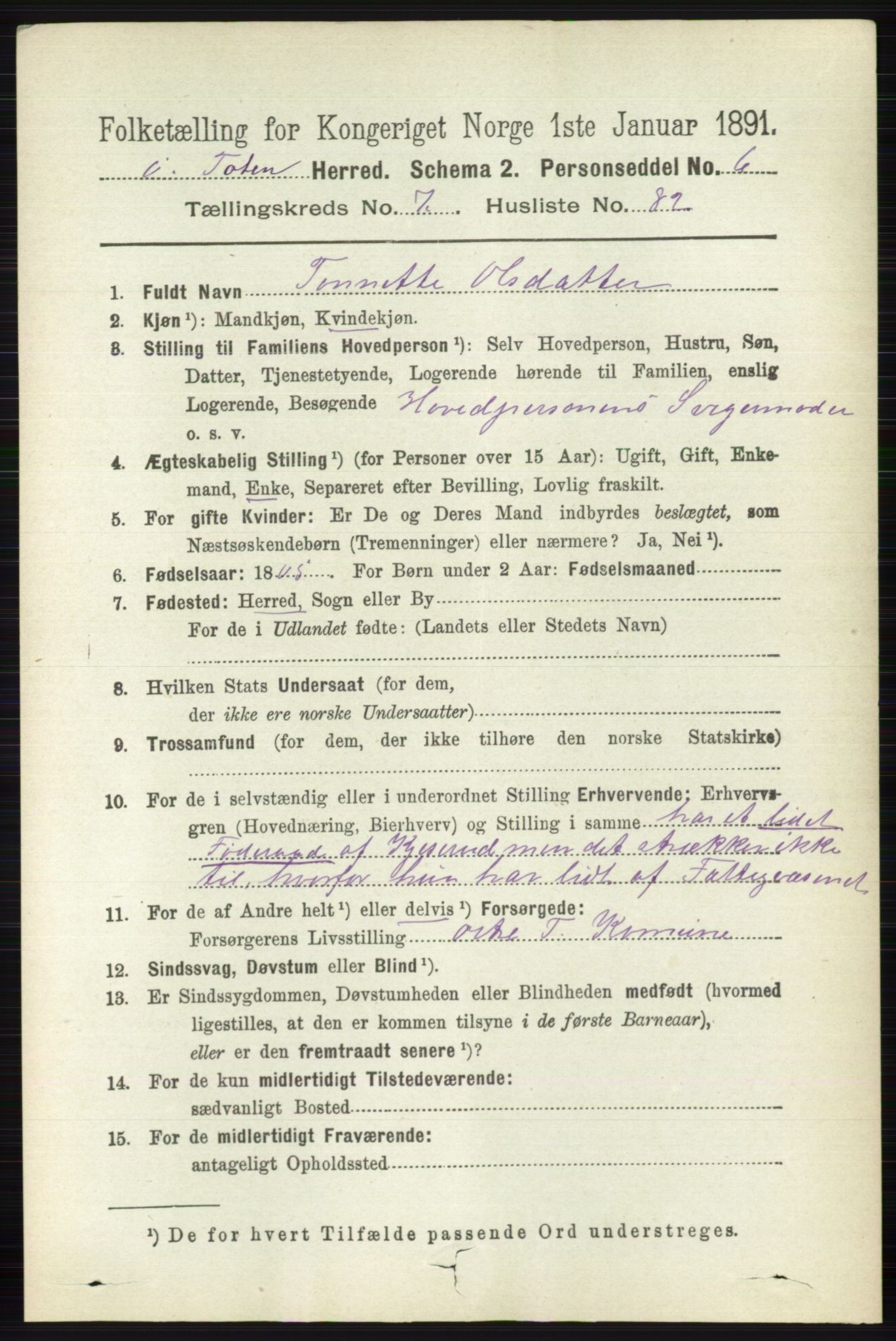 RA, 1891 census for 0528 Østre Toten, 1891, p. 4915