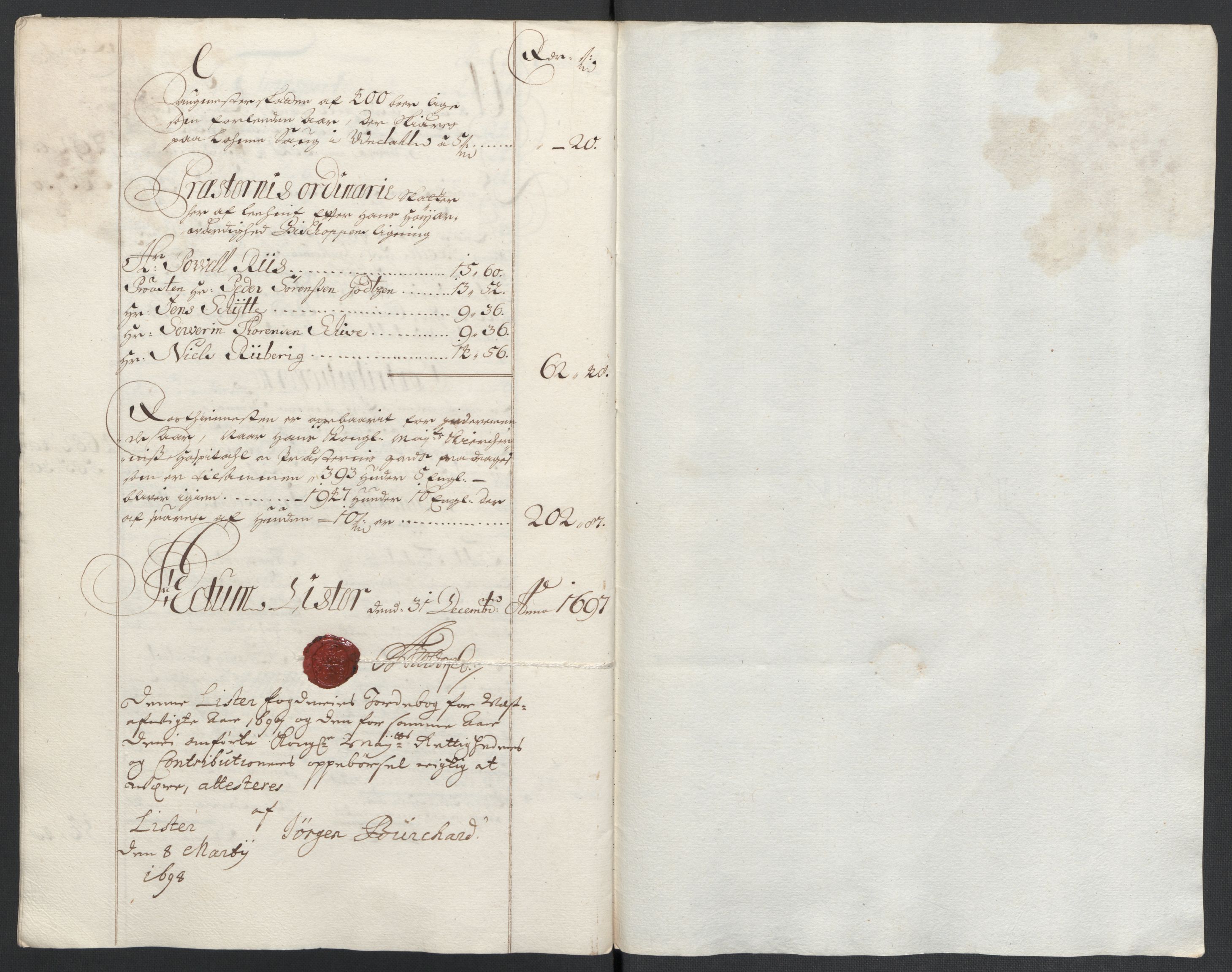 Rentekammeret inntil 1814, Reviderte regnskaper, Fogderegnskap, RA/EA-4092/R43/L2546: Fogderegnskap Lista og Mandal, 1696-1697, p. 198