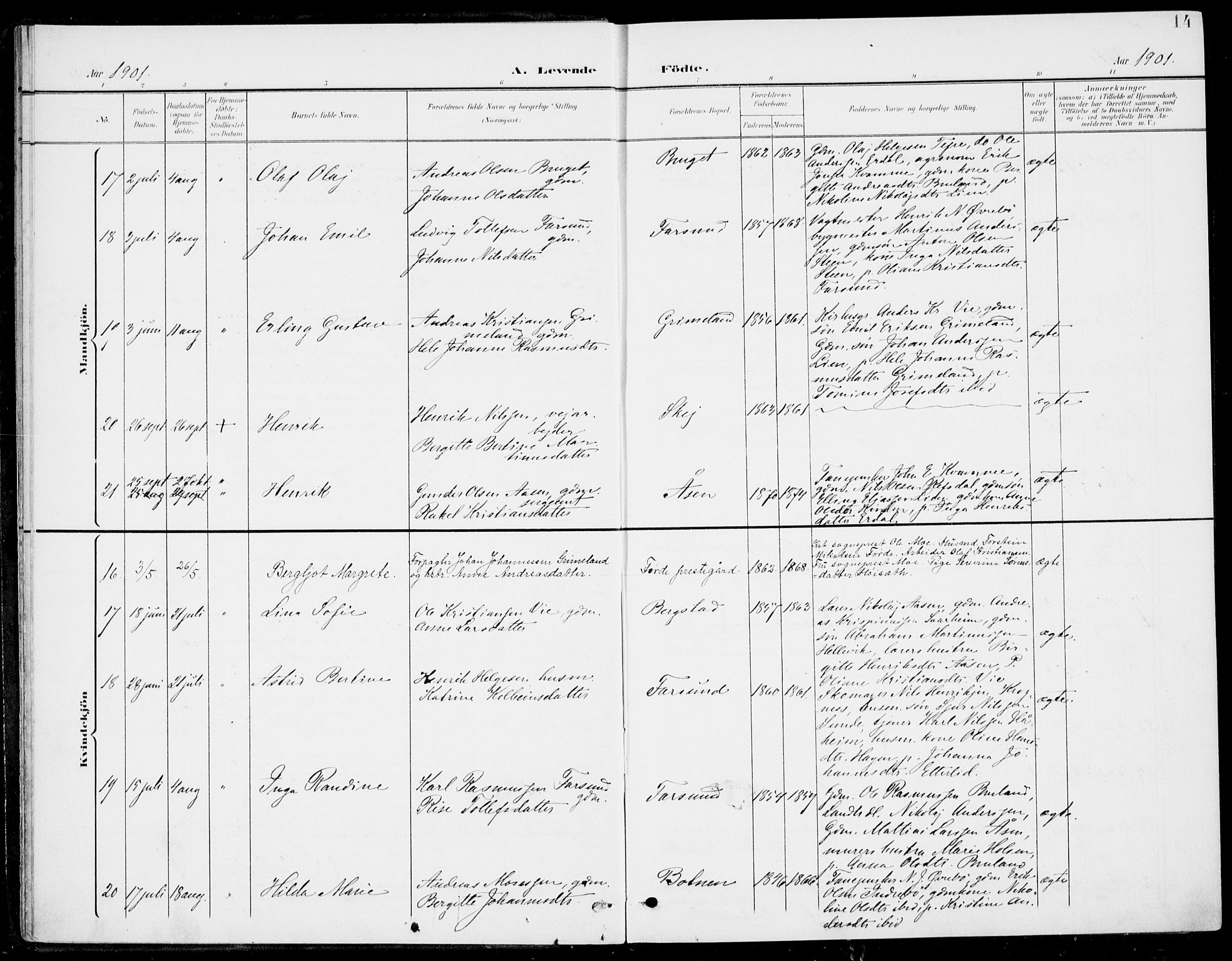 Førde sokneprestembete, AV/SAB-A-79901/H/Haa/Haab/L0002: Parish register (official) no. B  2, 1899-1920, p. 14