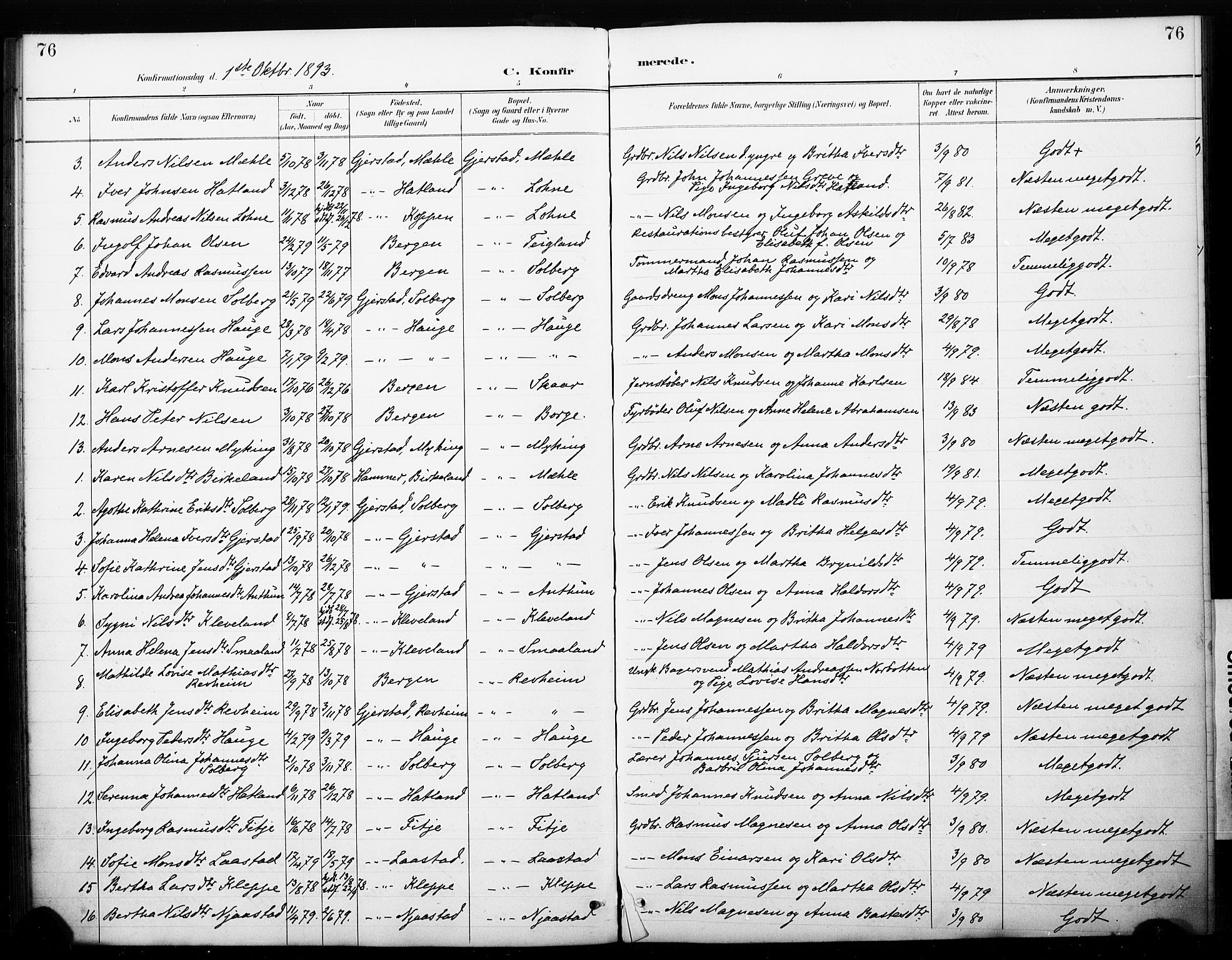 Haus sokneprestembete, AV/SAB-A-75601/H/Haa: Parish register (official) no. C 1, 1887-1899, p. 76