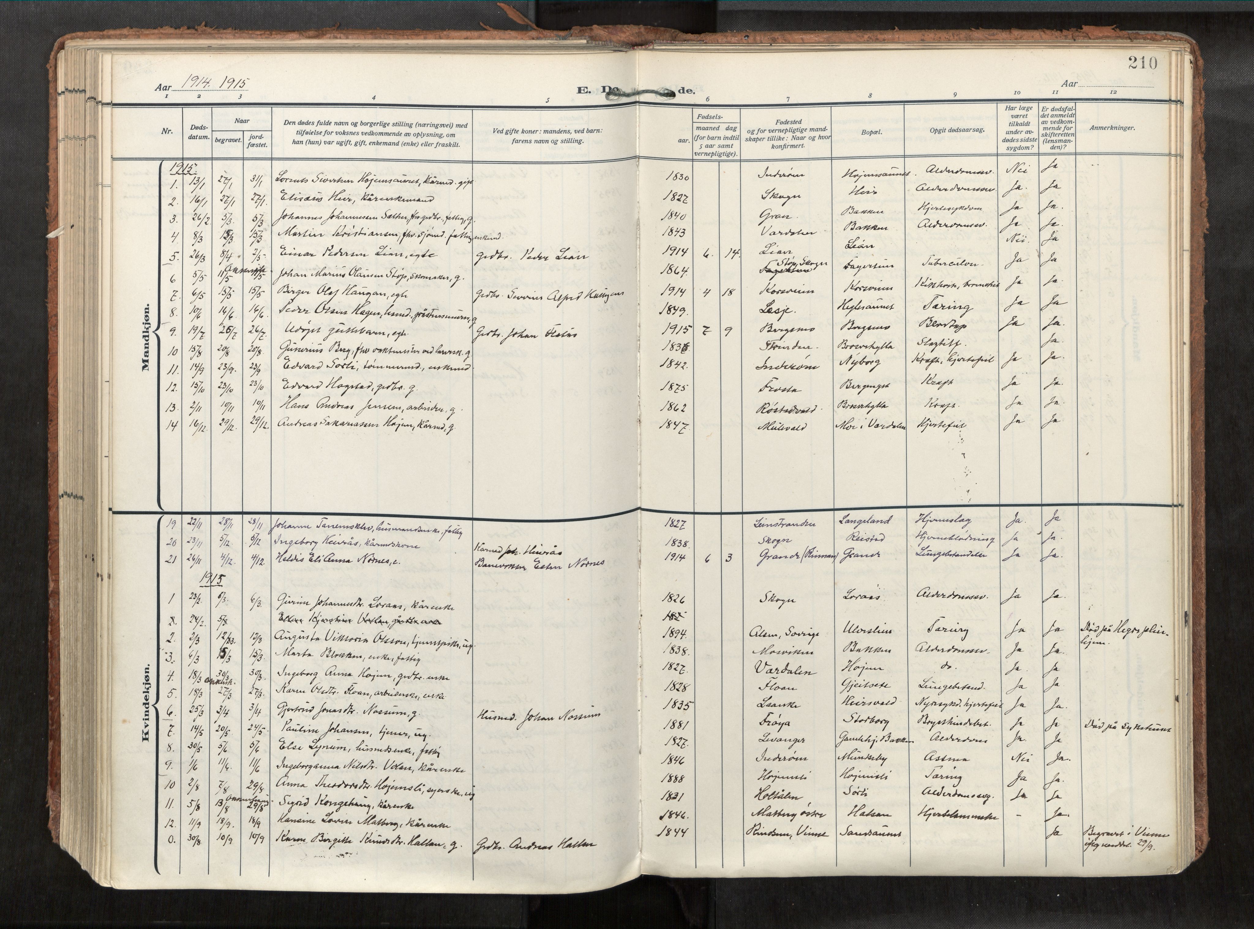 Levanger sokneprestkontor, SAT/A-1301/2/H/Haa/L0002: Parish register (official) no. 2, 1912-1935, p. 210