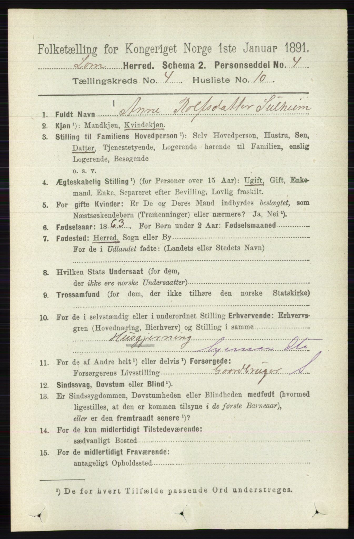 RA, 1891 census for 0514 Lom, 1891, p. 1554