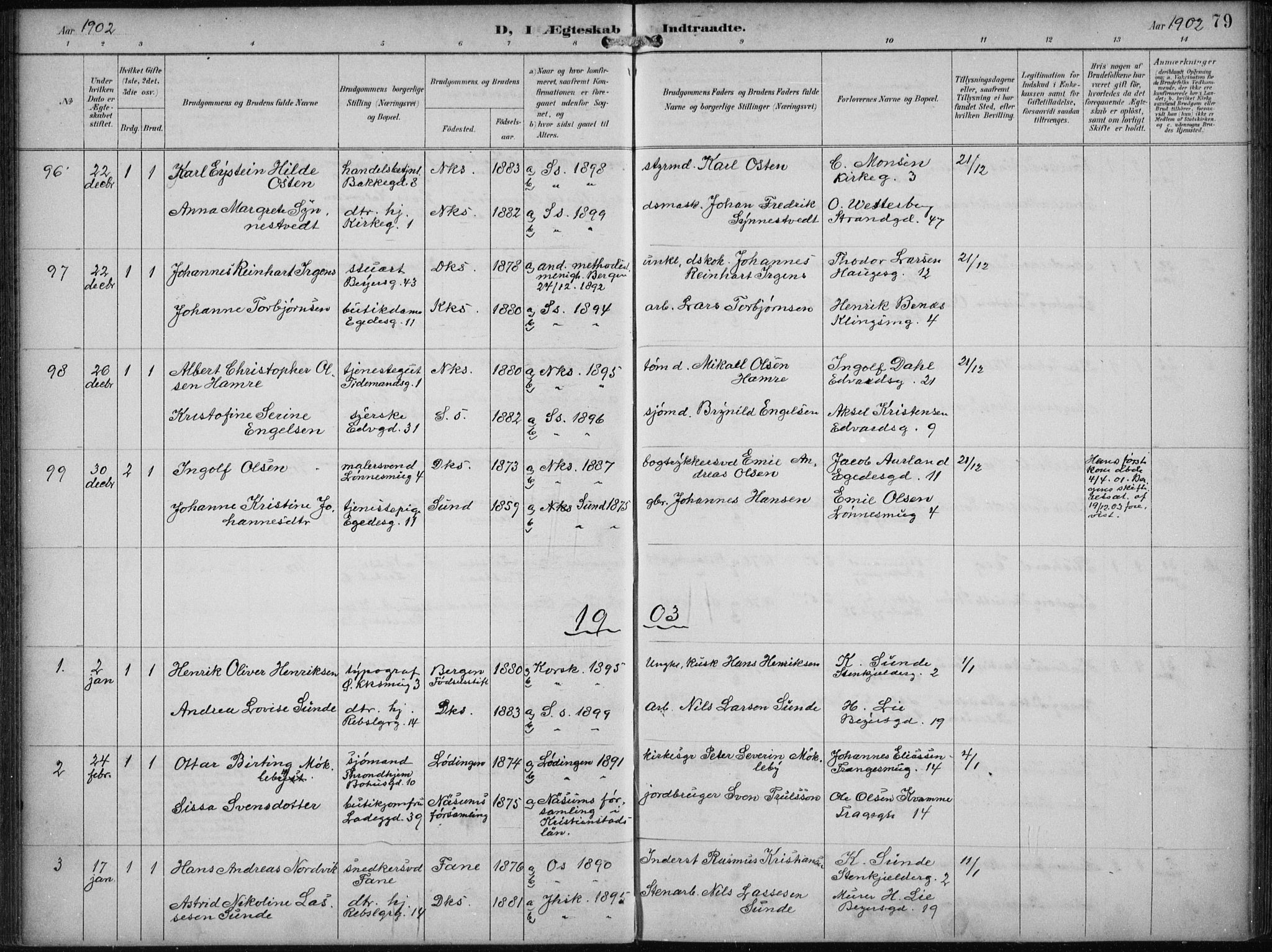 Sandviken Sokneprestembete, SAB/A-77601/H/Ha/L0014: Parish register (official) no. D 1, 1896-1911, p. 79