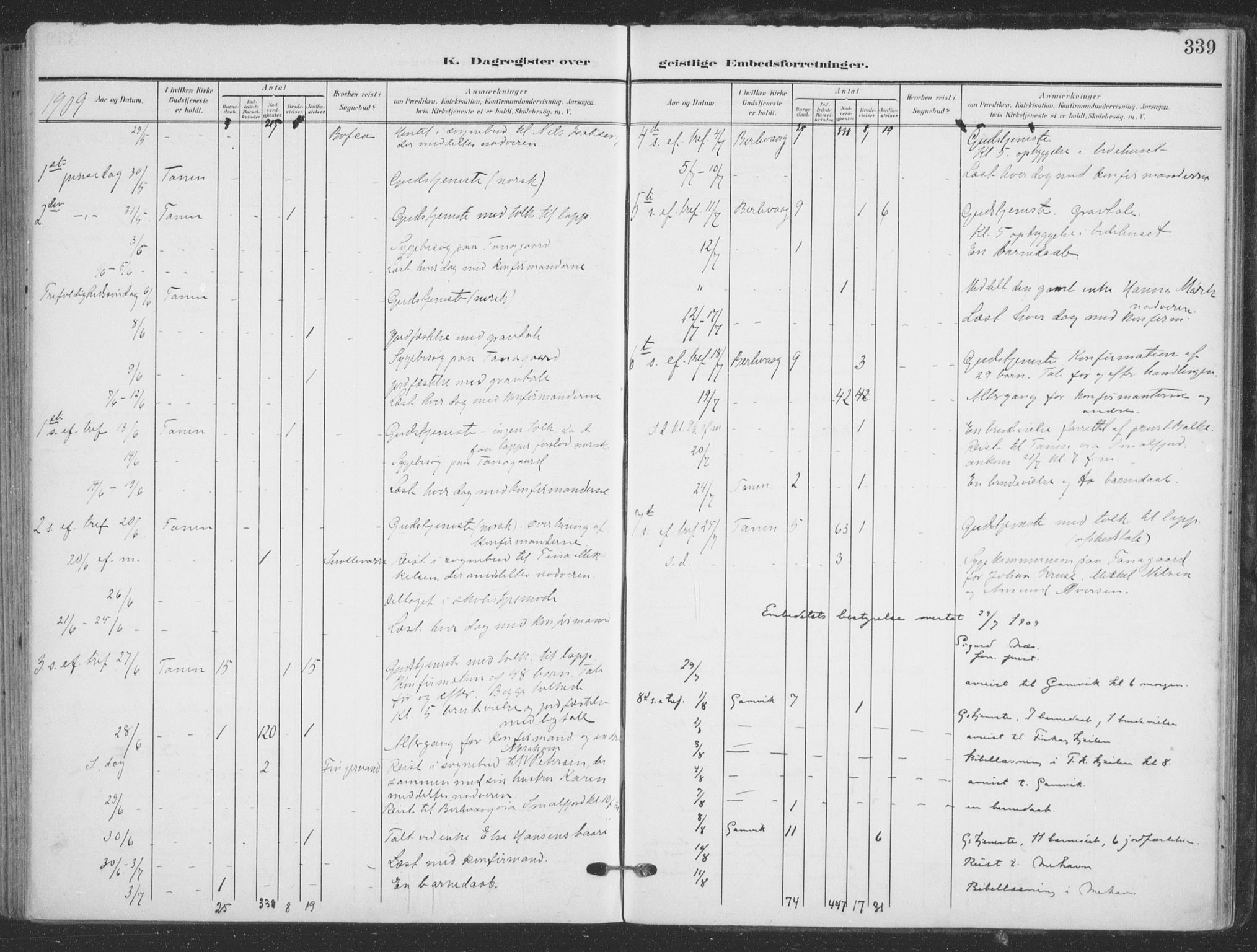 Tana sokneprestkontor, AV/SATØ-S-1334/H/Ha/L0007kirke: Parish register (official) no. 7, 1904-1918, p. 339