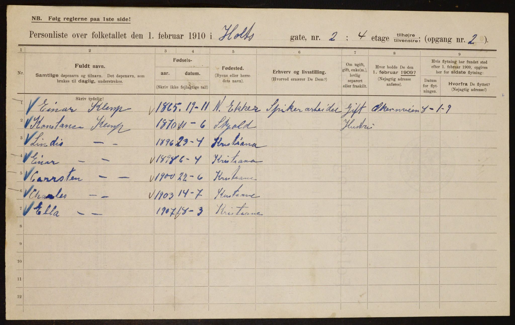 OBA, Municipal Census 1910 for Kristiania, 1910, p. 40132