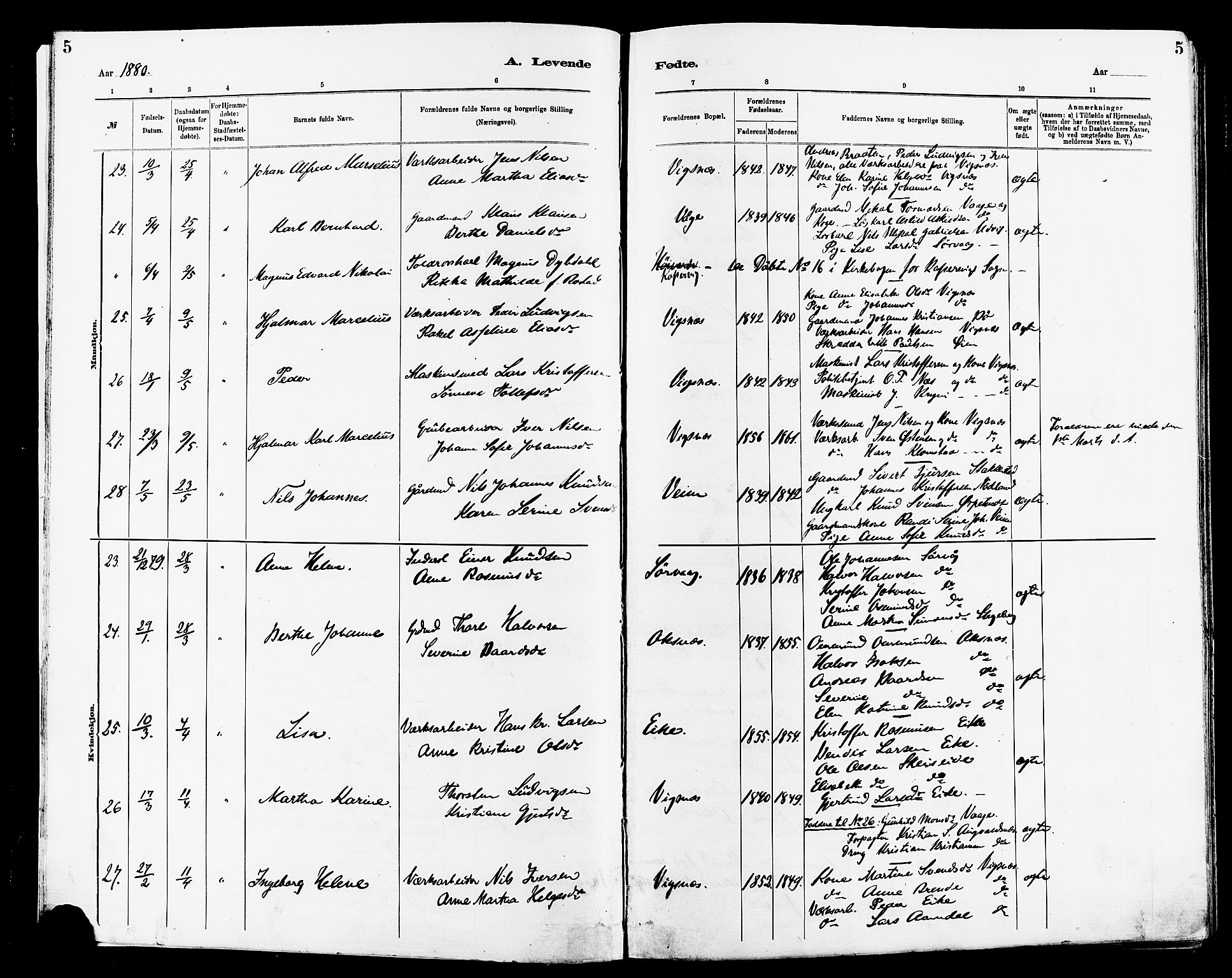 Avaldsnes sokneprestkontor, SAST/A -101851/H/Ha/Haa/L0014: Parish register (official) no. A 14, 1880-1889, p. 5