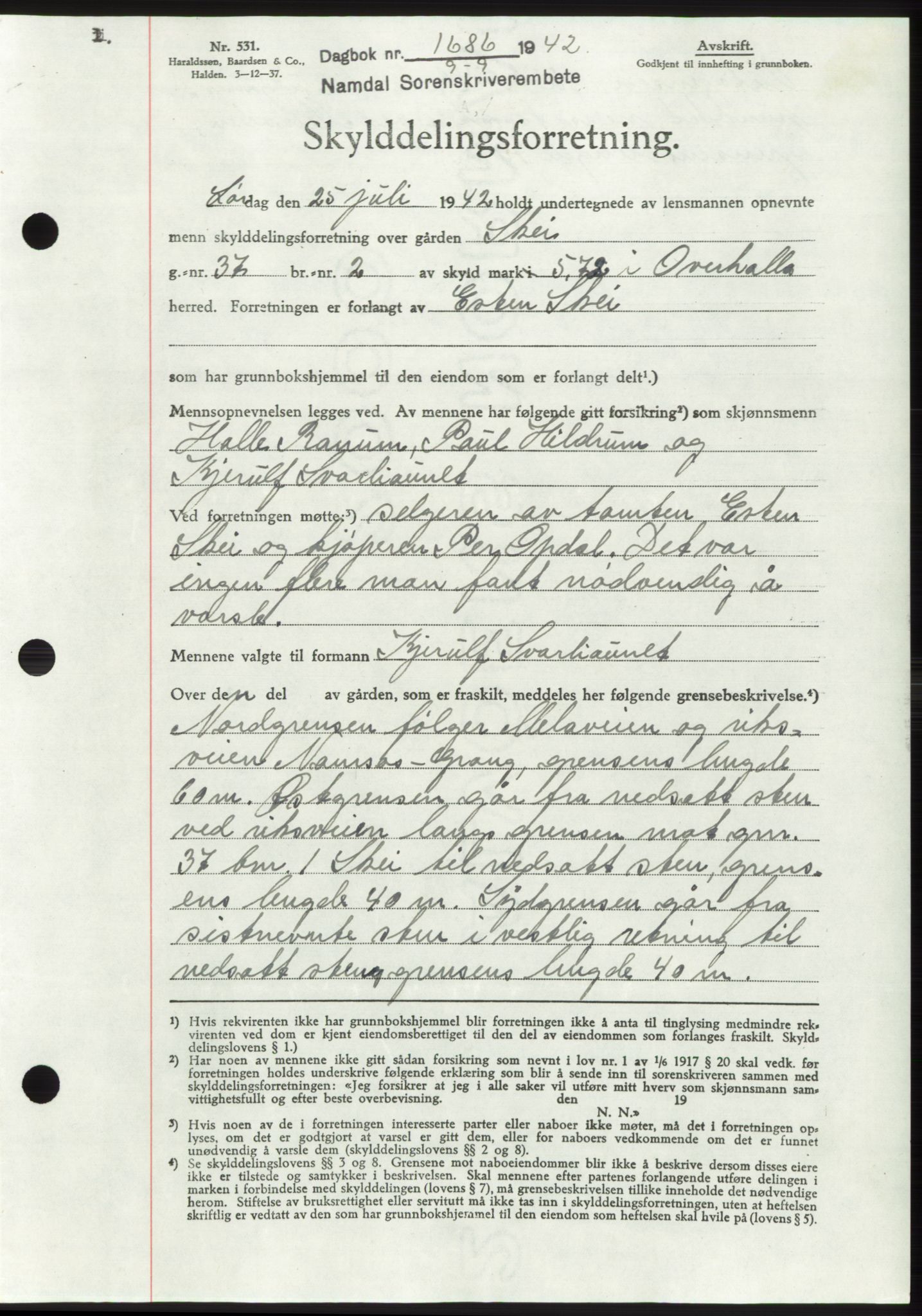 Namdal sorenskriveri, SAT/A-4133/1/2/2C: Mortgage book no. -, 1942-1943, Diary no: : 1686/1942