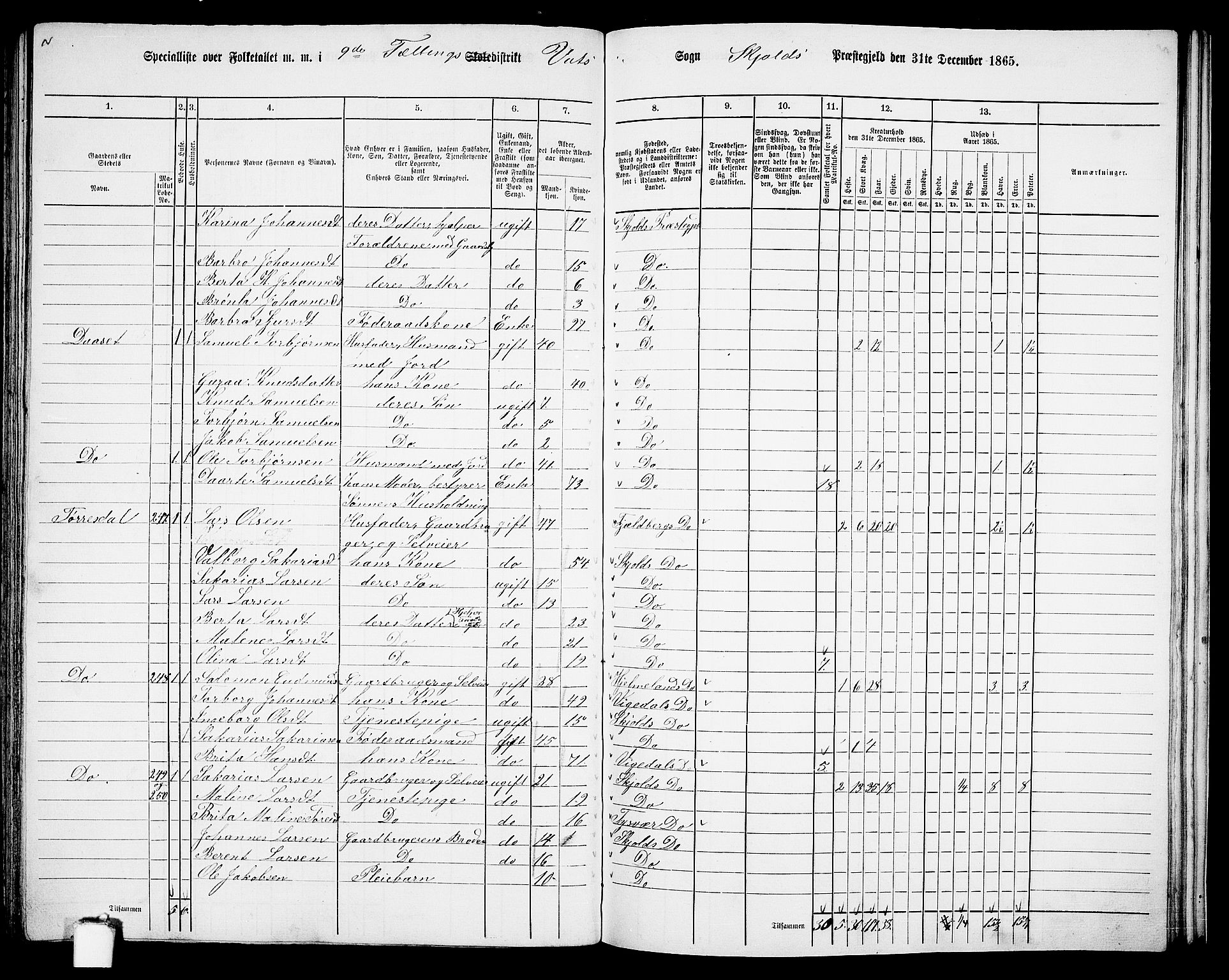 RA, 1865 census for Skjold, 1865, p. 126