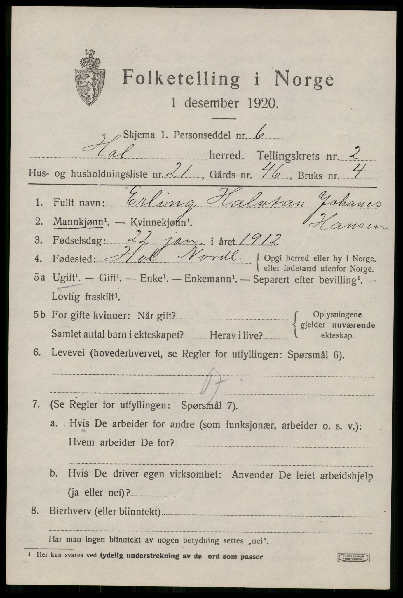 SAT, 1920 census for Hol, 1920, p. 2375