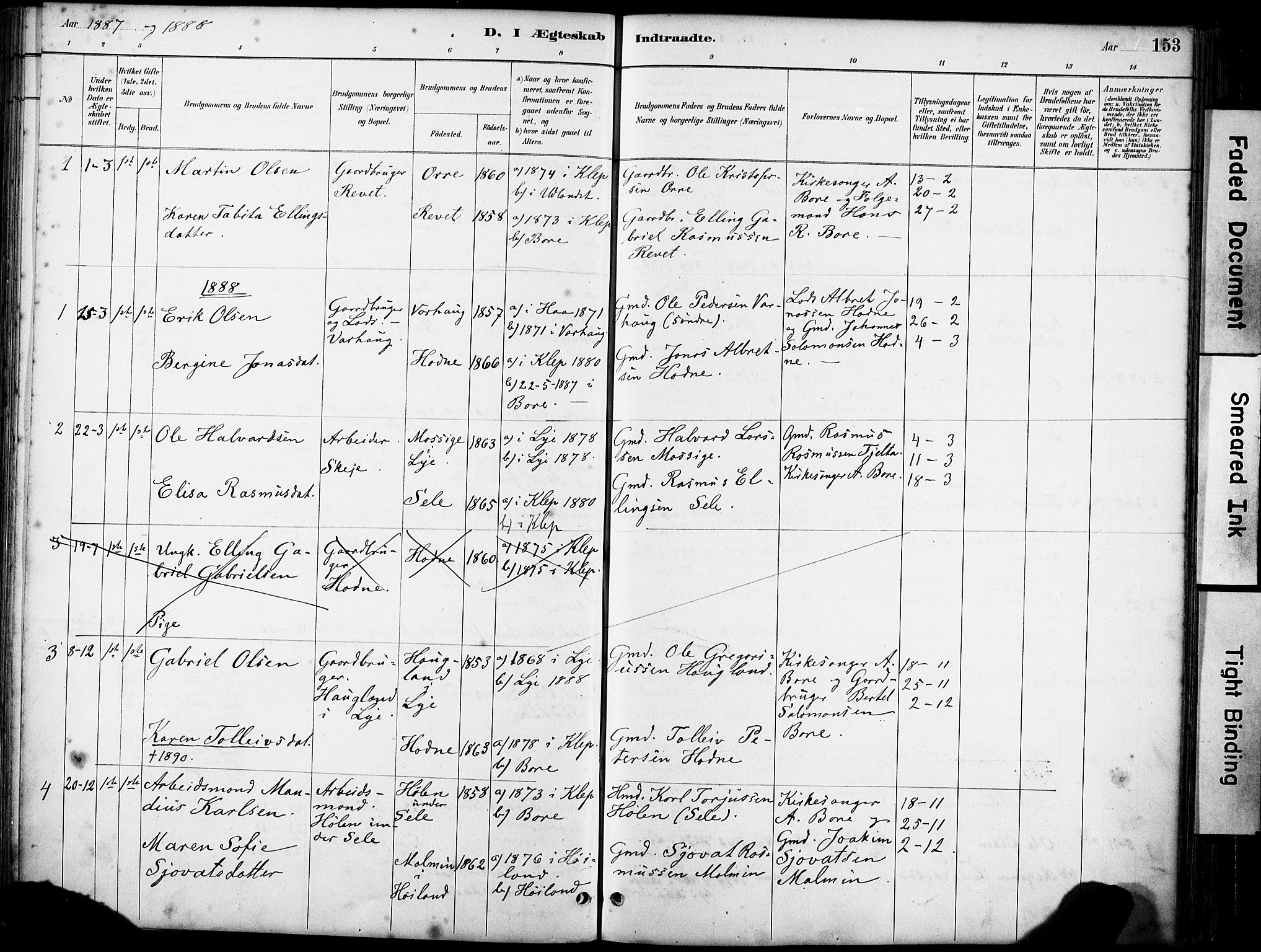 Klepp sokneprestkontor, SAST/A-101803/001/3/30BA/L0008: Parish register (official) no. A 9, 1886-1919, p. 153