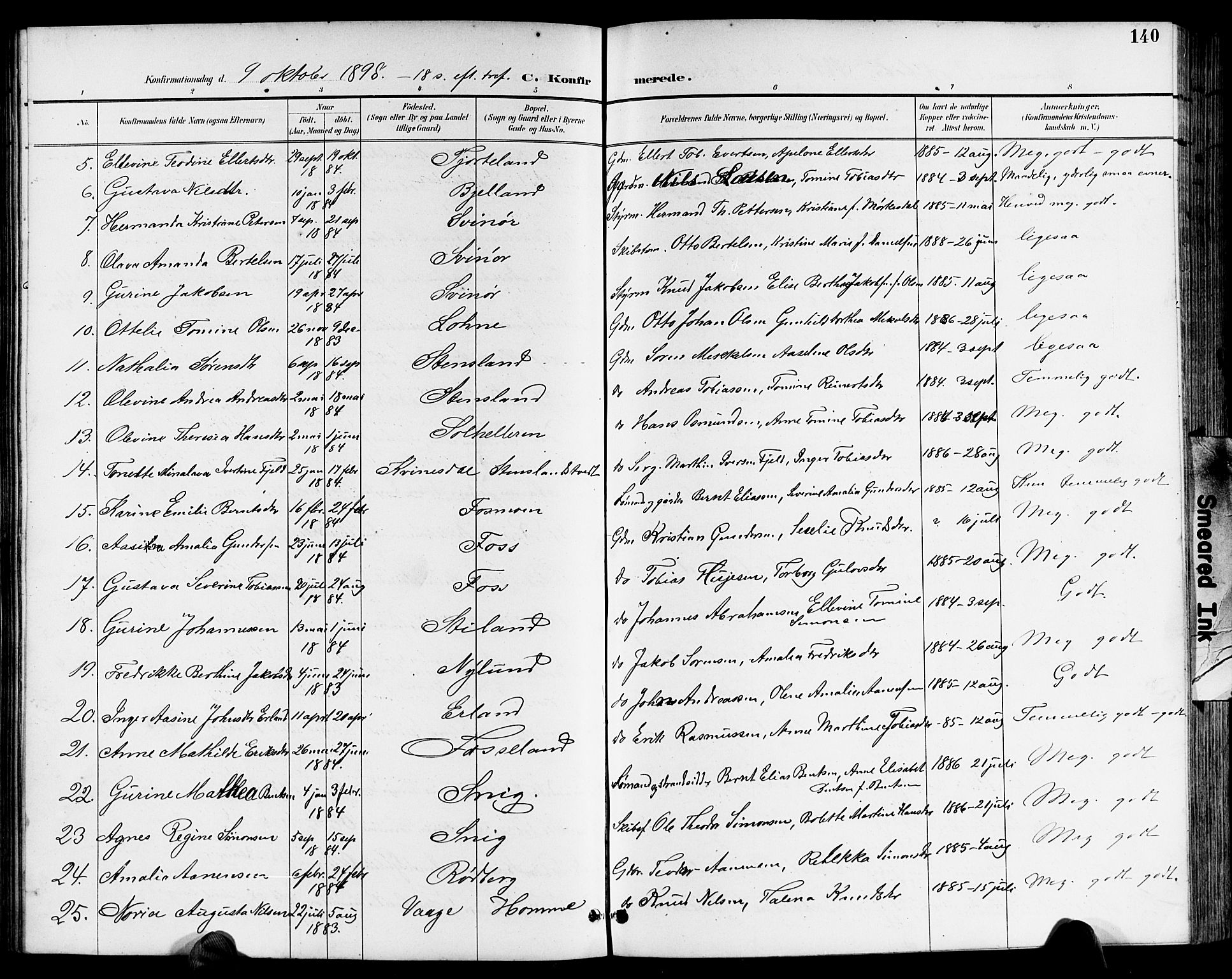 Sør-Audnedal sokneprestkontor, AV/SAK-1111-0039/F/Fb/Fbb/L0006: Parish register (copy) no. B 6, 1893-1915, p. 140