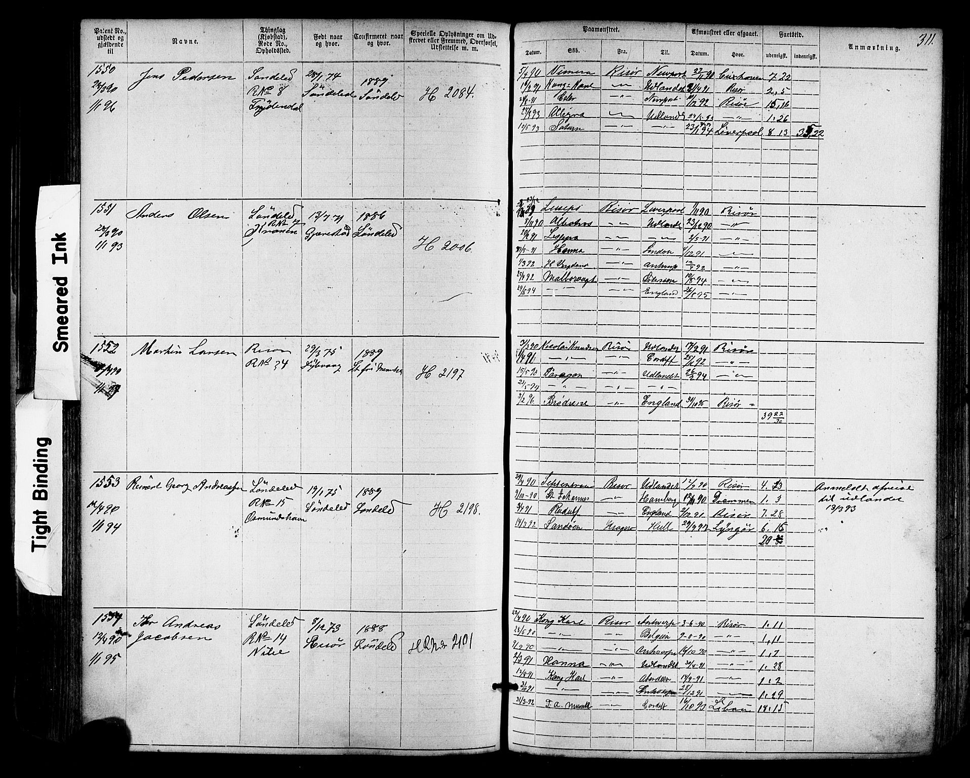 Risør mønstringskrets, AV/SAK-2031-0010/F/Fa/L0003: Annotasjonsrulle nr 1-1913 med register, T-7, 1863-1899, p. 249