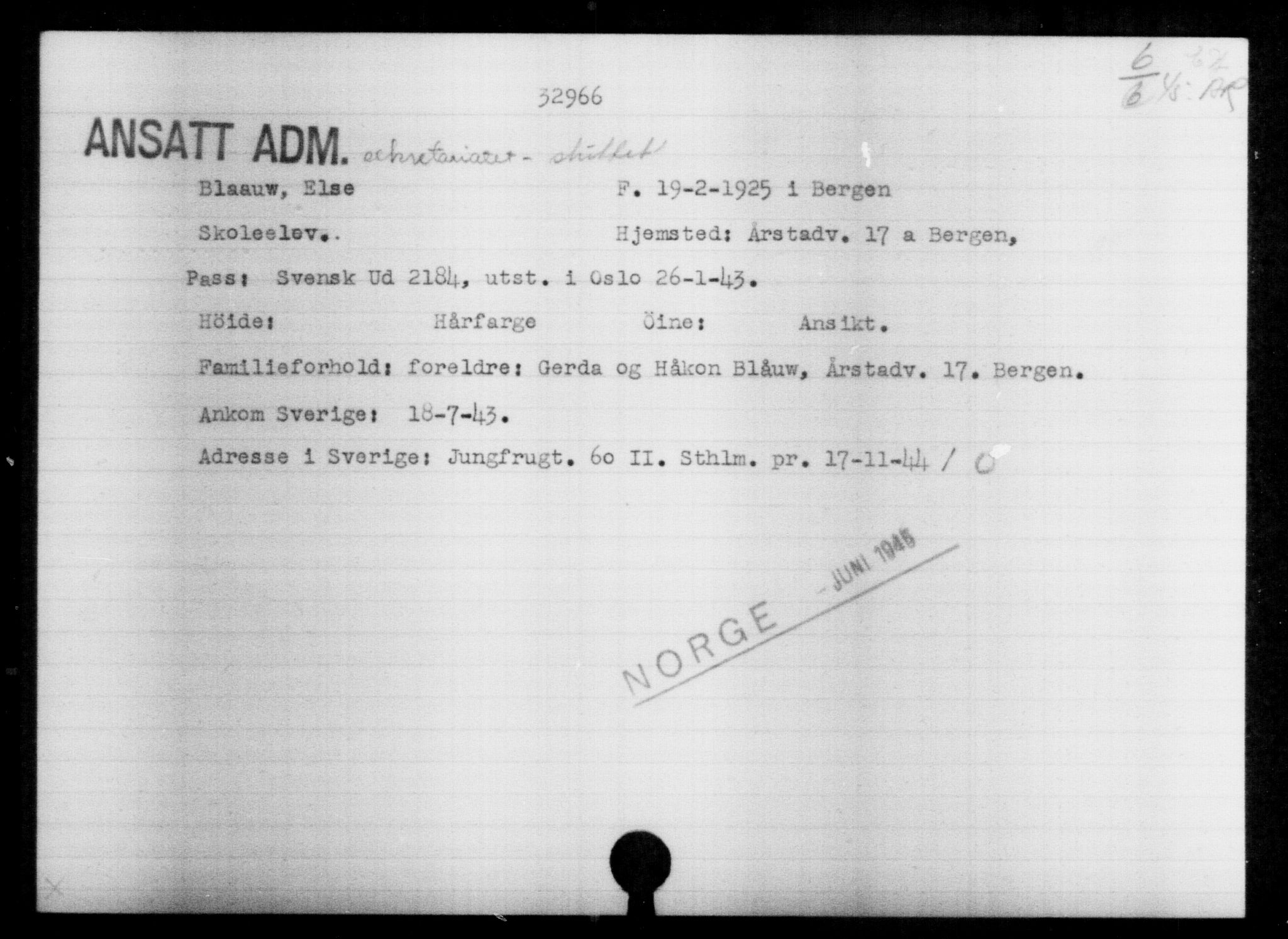 Utenriksstasjonene, Legasjonen i Stockholm, Flyktningkontoret, AV/RA-S-6753/V/Va/L0013: Kjesäterkartoteket, flyktninger med registreringsnr. 31500-34731, 1940-1945, p. 1529