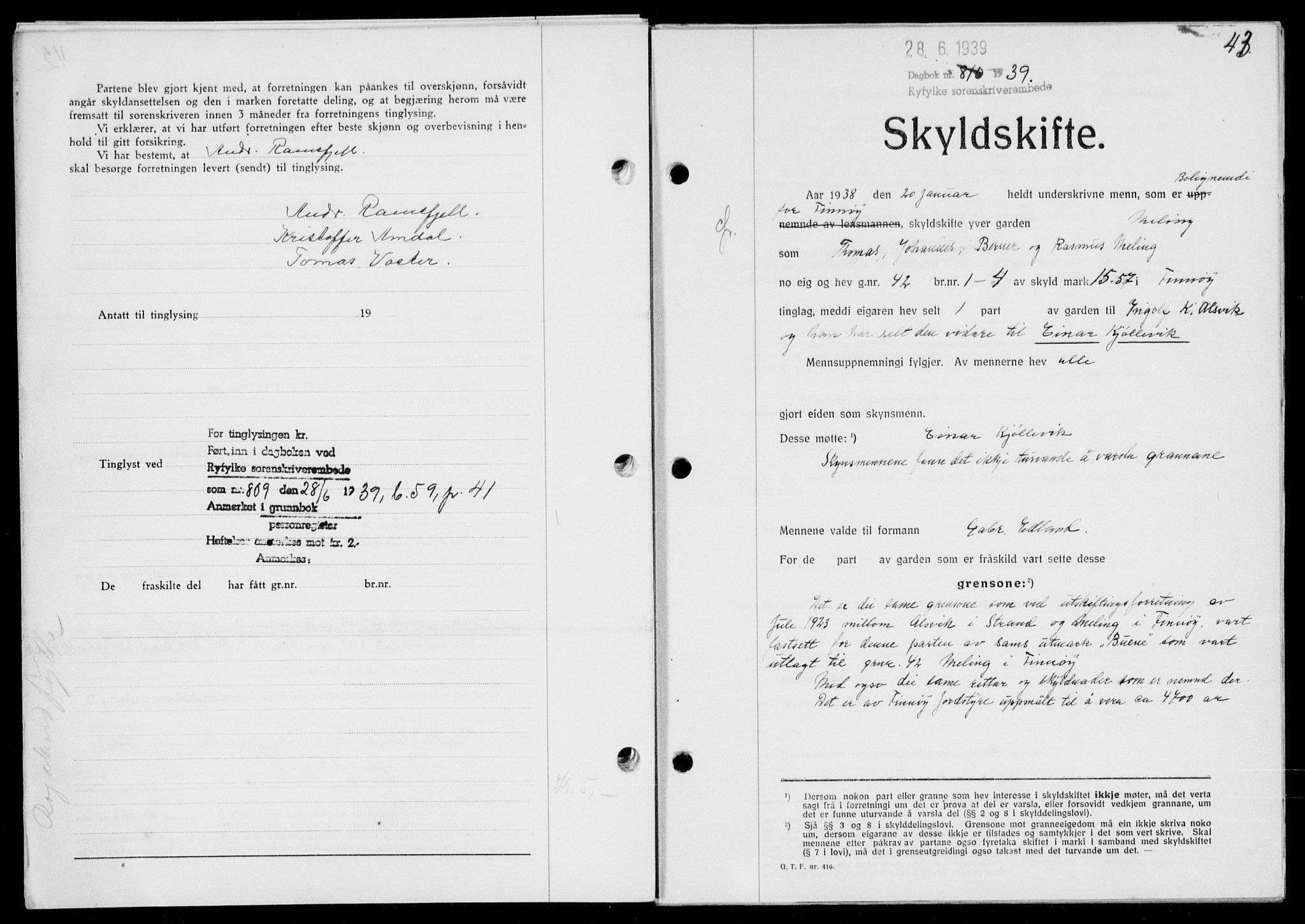 Ryfylke tingrett, AV/SAST-A-100055/001/II/IIB/L0080: Mortgage book no. 59, 1939-1939, Diary no: : 810/1939