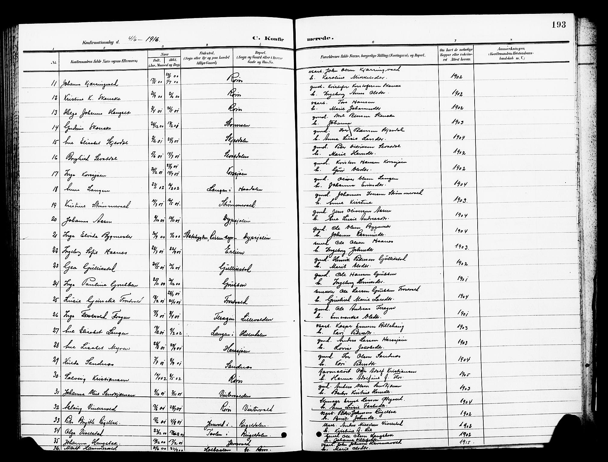 Ministerialprotokoller, klokkerbøker og fødselsregistre - Sør-Trøndelag, SAT/A-1456/681/L0942: Parish register (copy) no. 681C06, 1906-1925, p. 193