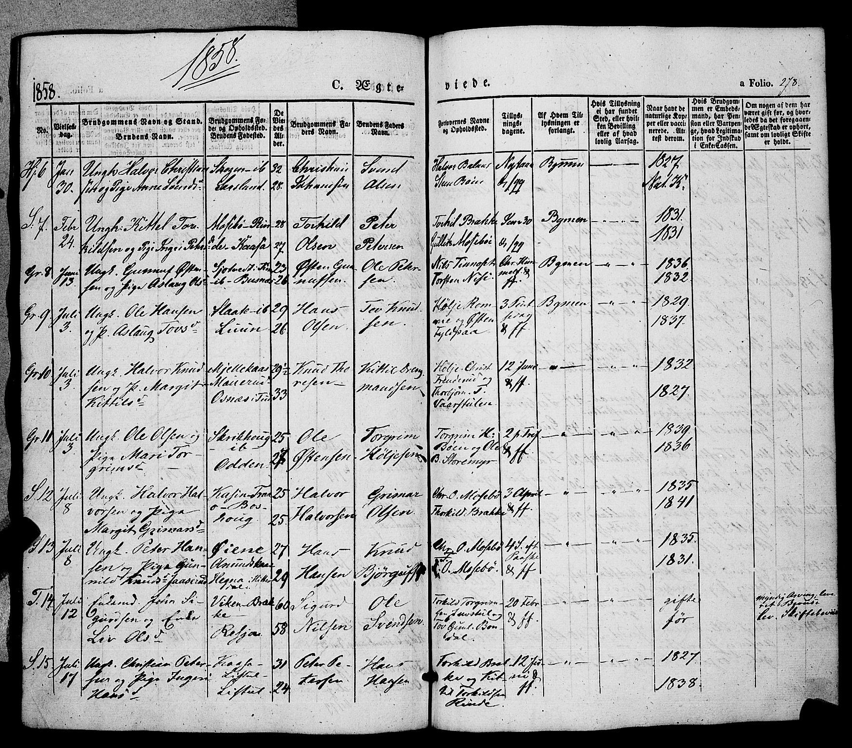 Hjartdal kirkebøker, SAKO/A-270/F/Fa/L0008: Parish register (official) no. I 8, 1844-1859, p. 278