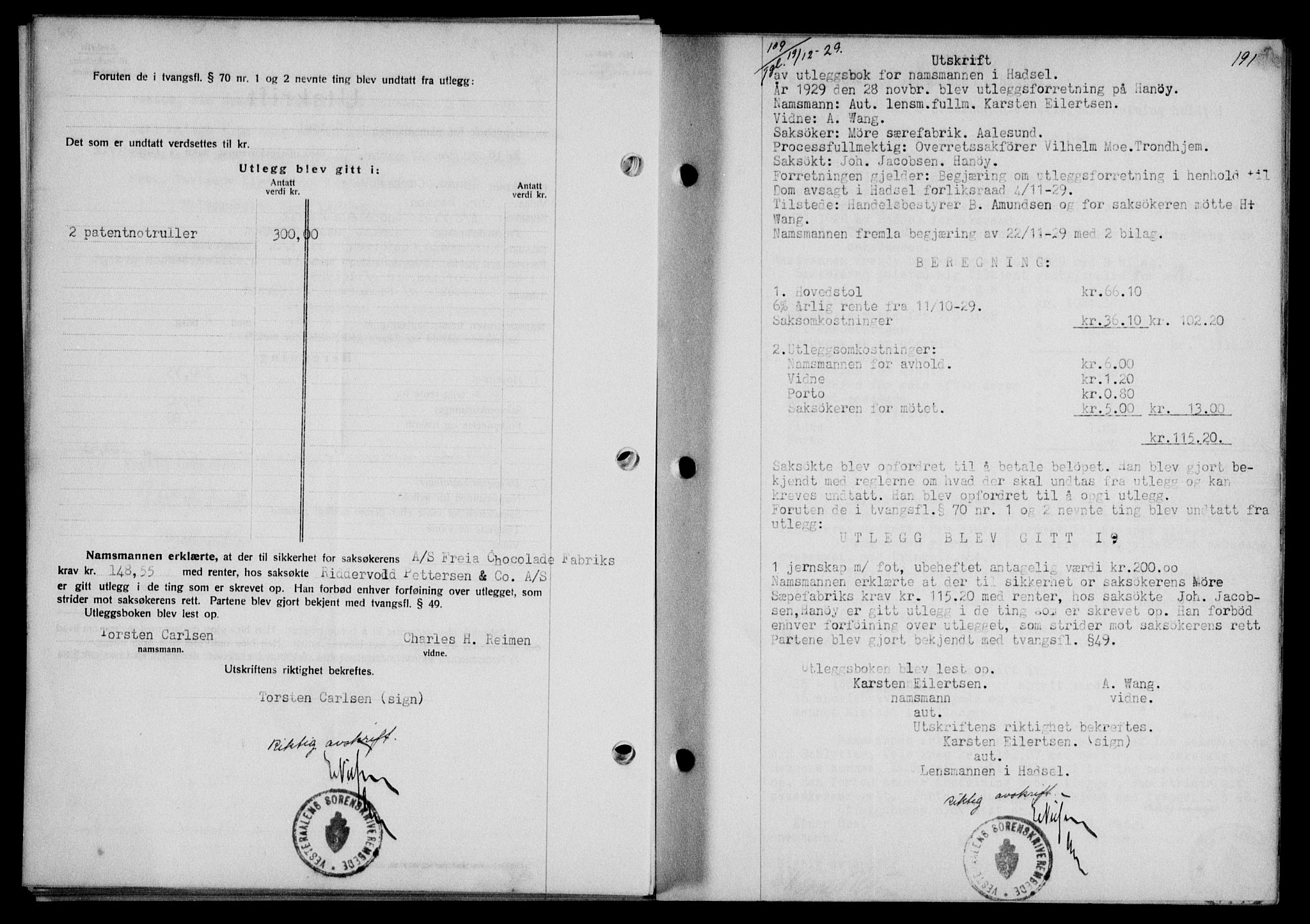 Vesterålen sorenskriveri, SAT/A-4180/1/2/2Ca/L0050: Mortgage book no. 43, 1929-1930, Deed date: 19.12.1929