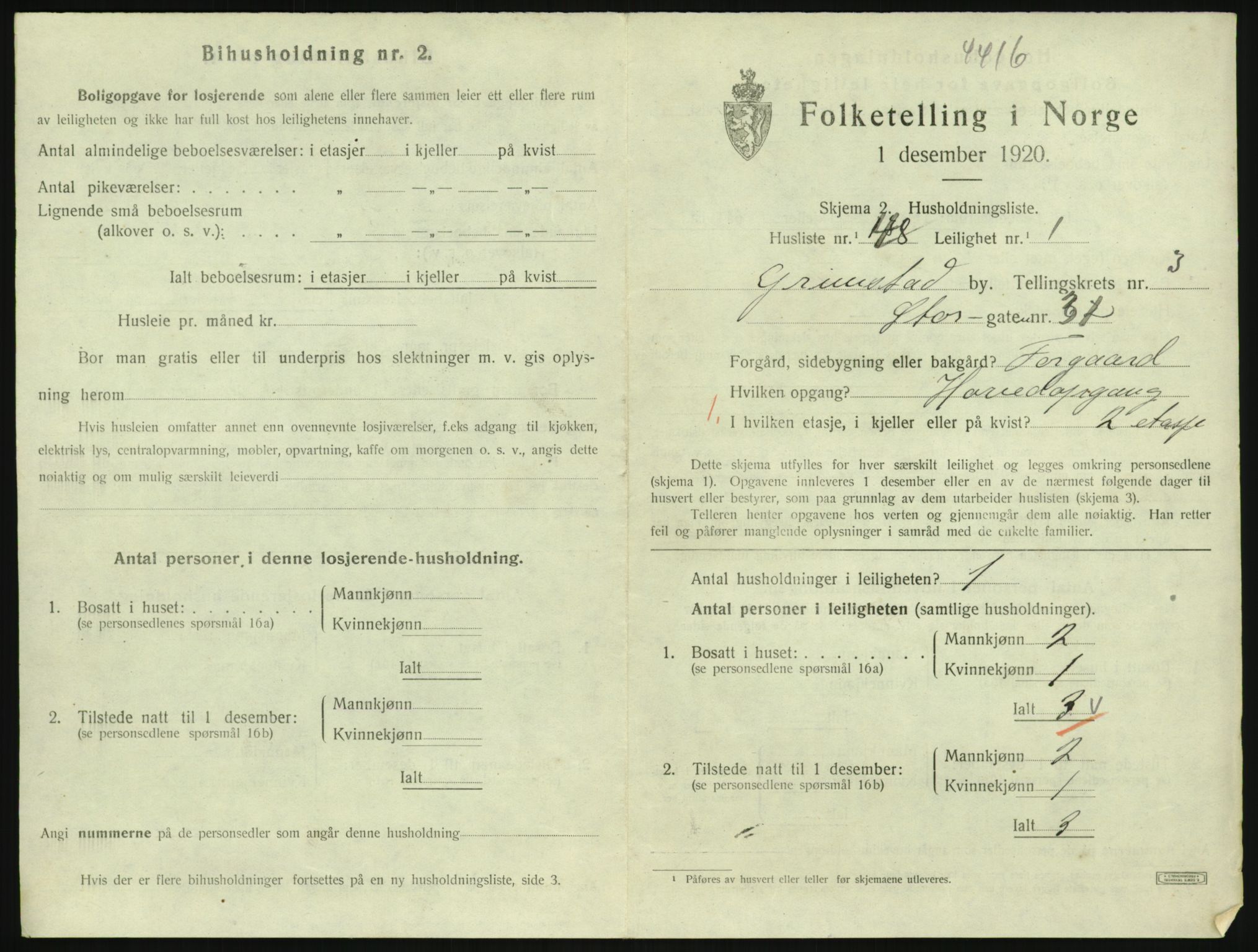 SAK, 1920 census for Grimstad, 1920, p. 1655