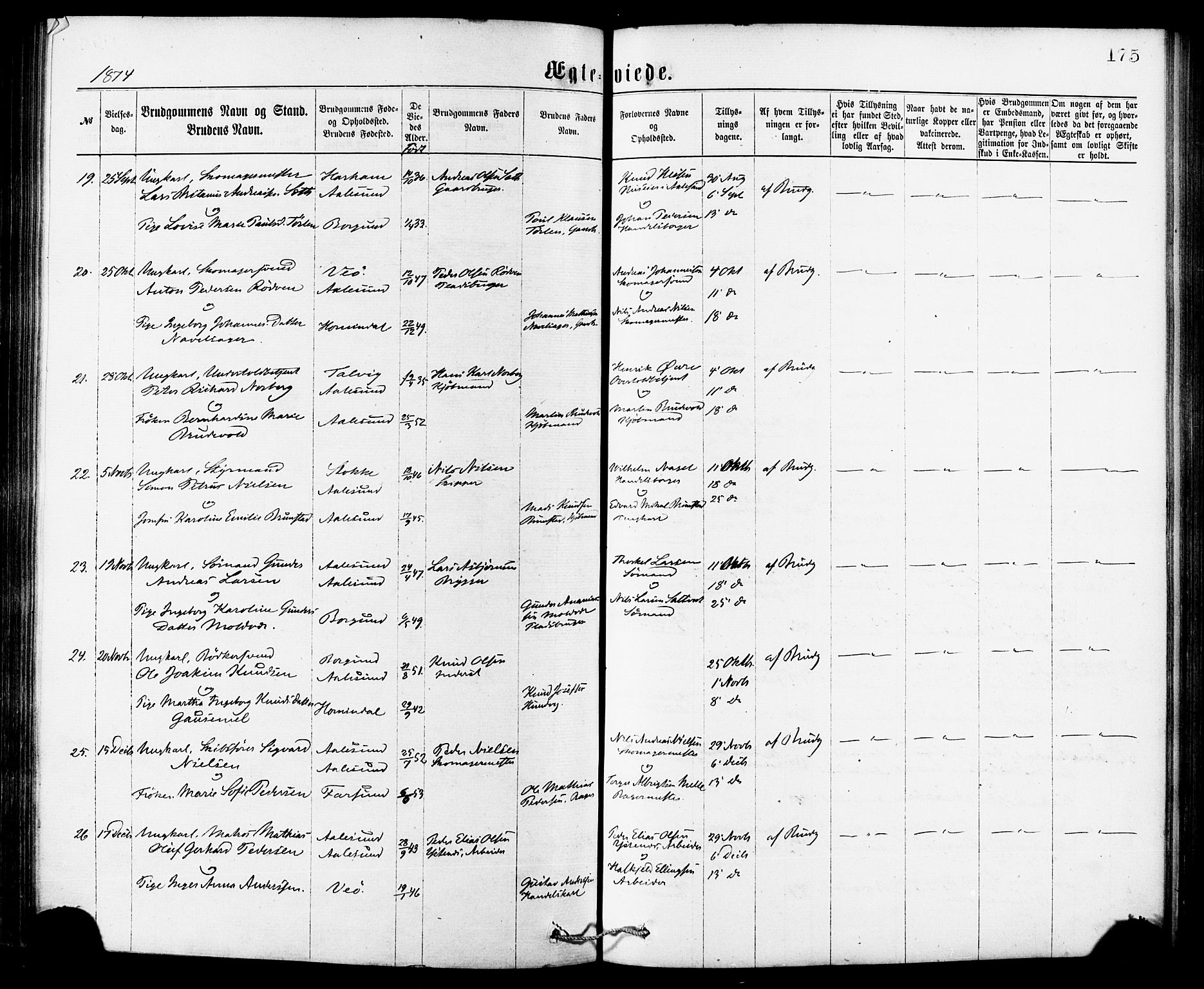 Ministerialprotokoller, klokkerbøker og fødselsregistre - Møre og Romsdal, SAT/A-1454/529/L0453: Parish register (official) no. 529A03, 1872-1877, p. 175